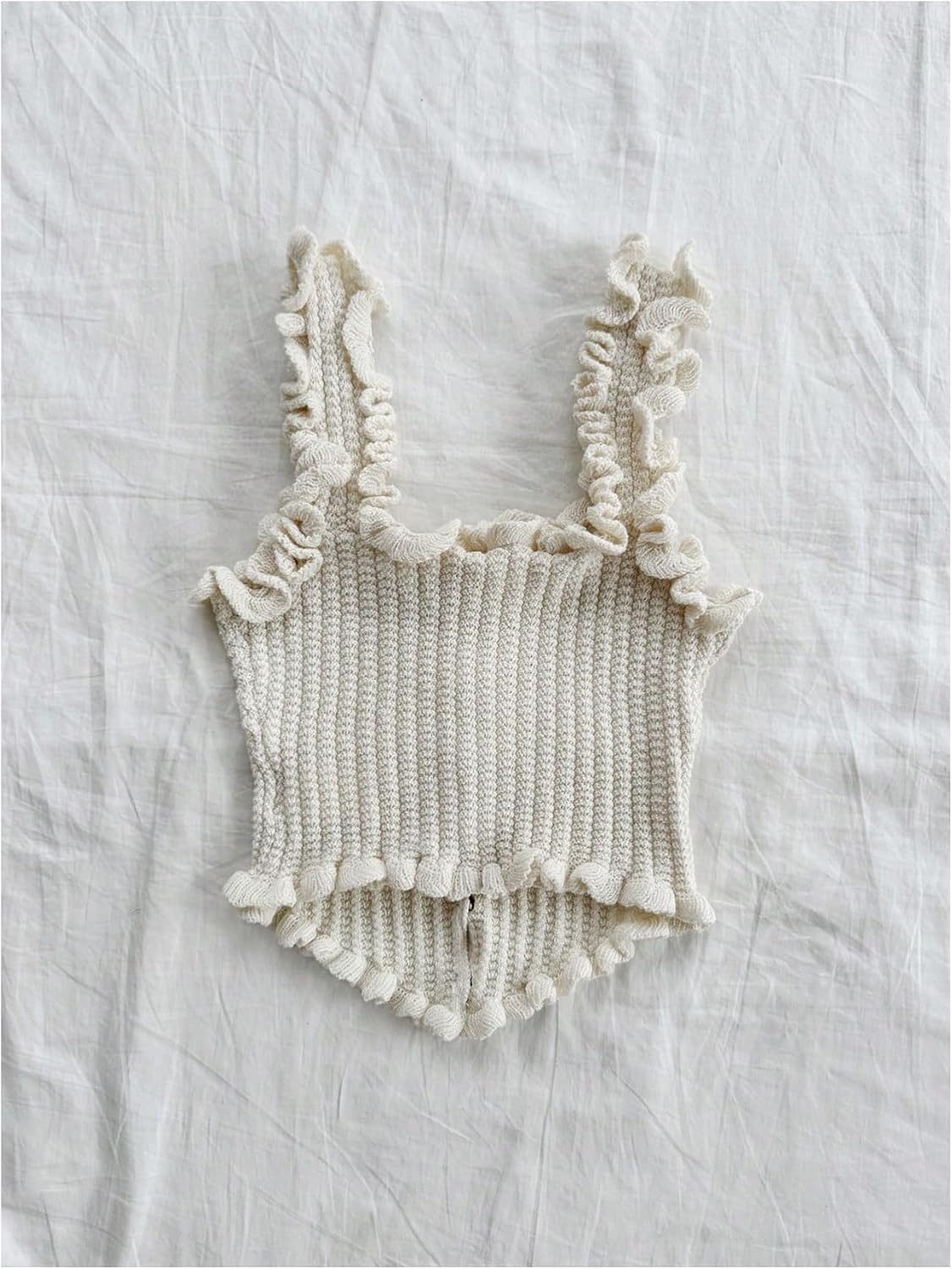 GORGLITTER Women's Pearl Knit Crop Tops Beaded Asymmetrical Button Down Sleeveless Sweater Vest