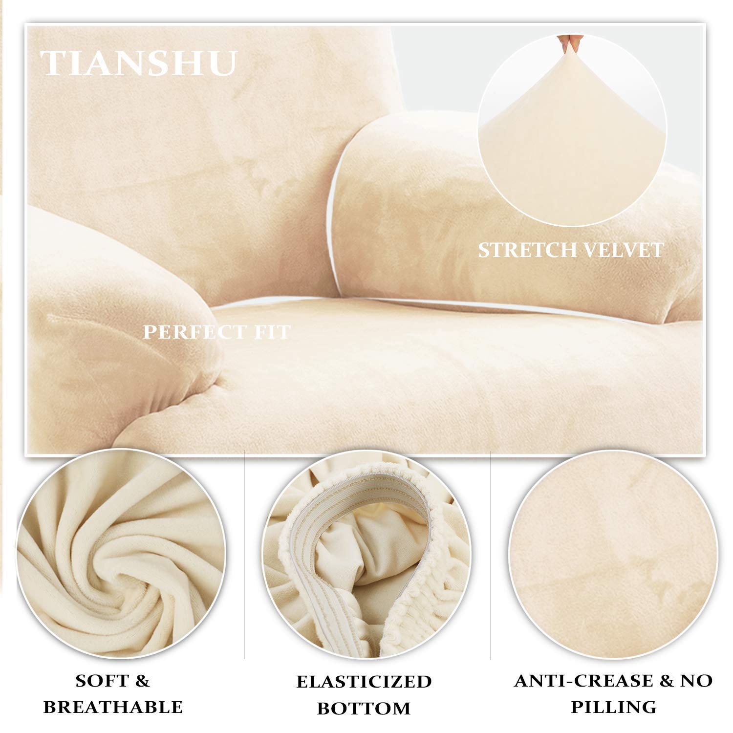 TIANSHU Fluwelen Zachte En Dikke Sofa Hoes Antislip Stijlvolle Hoes Voor Meubels Fluwelen Hoes Voor Hoesjes Stijlvolle Moderne Hoes Voor Fluwelen Pluche Meubels(3-Zits, Lichtgrijs