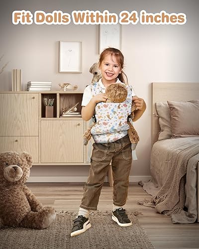 Miniatura 6 de Lictin Portabebés para muñecas, portador de accesorios para muñecas delanteras y traseras para niñas pequeñas, con correas ajustables para muñeca de