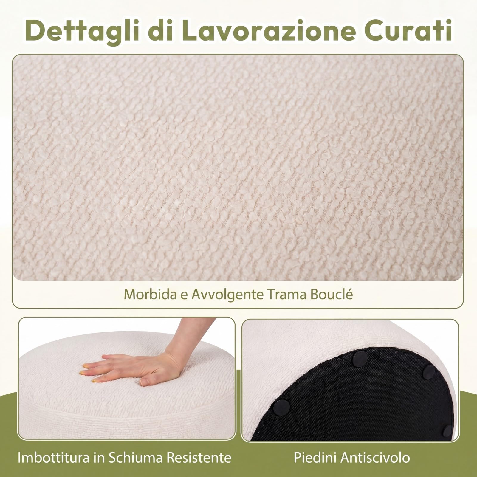 SOARS Pouf Ottomano Imbottito, Ø45 x 35 cm Poggiapiedi Rotondo con Tessuto in Filato Bouclé, Schiuma Morbida e Rivestimento Removibile, Poggiapiedi Divano per Camera da letto e Soggiorno, Beige