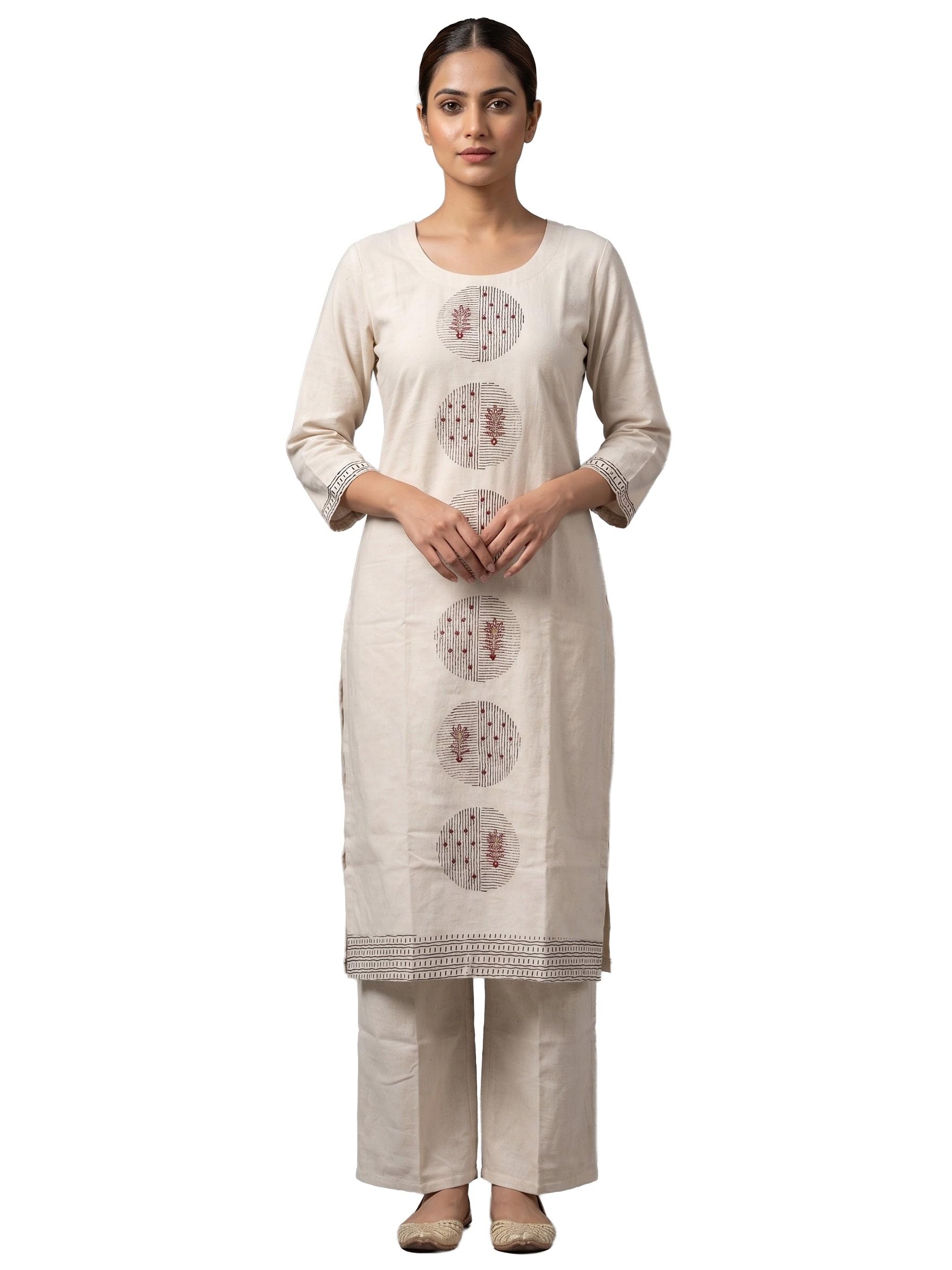 Ladyline Set di pantaloni kurta palazzo da donna in puro cotone stampato | Set di coordinamento etnico | Elegante set di pantaloni a tunica Kurti da donna