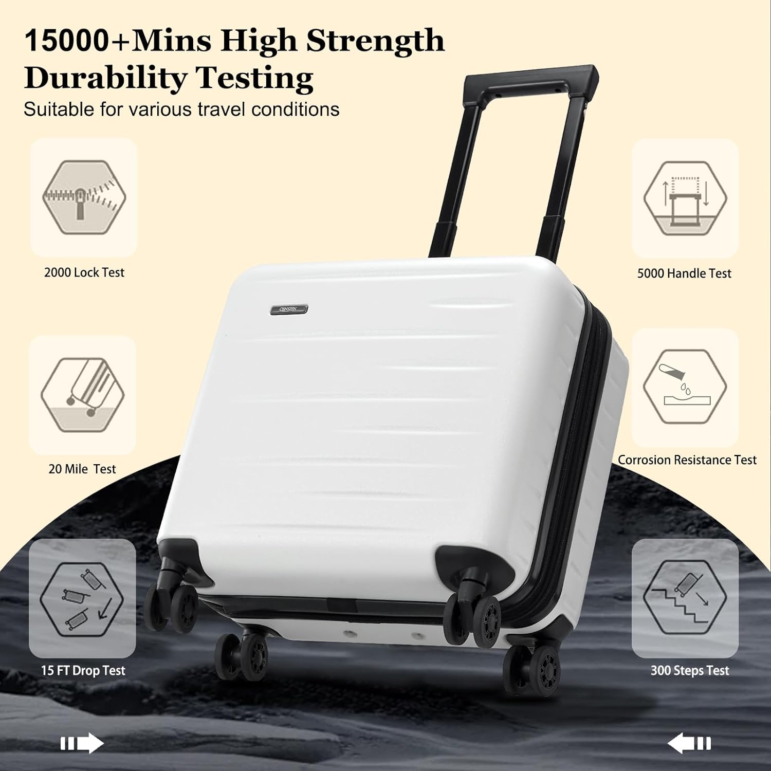 16 Inch Carry On Luggage Airline Approved, Expandable Lightweight ABS+PC Hard Shell Suitcases with 360° Spinner Wheels, TSA Lock, YKK Zippers (White, 1 PC) - Image 6