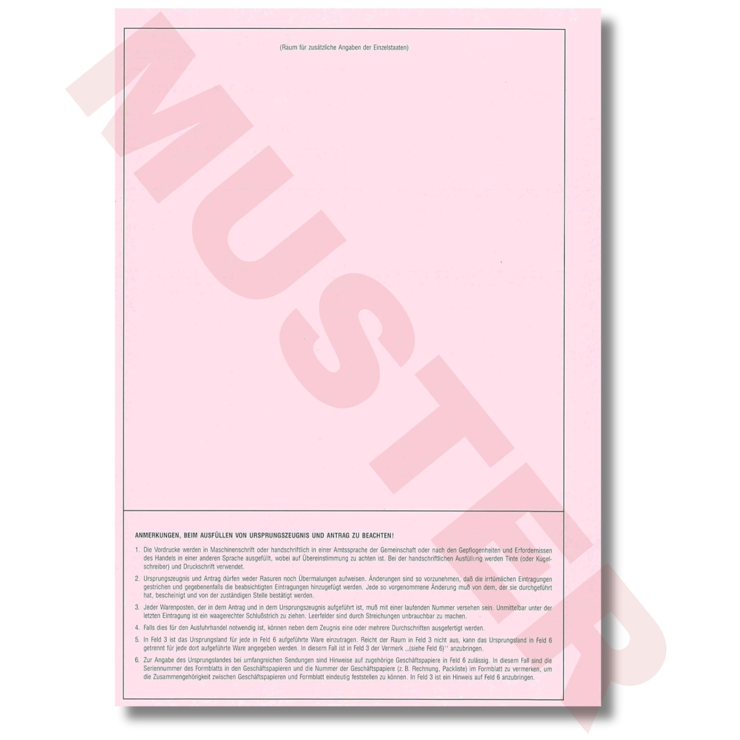 Ursprungszeugnis 2-teilig x 50 | 100 Blatt | Original und rosa Antrag für Laser- und Inkjetdrucker | nummeriert | Premium Markenqualität – Made in Germany