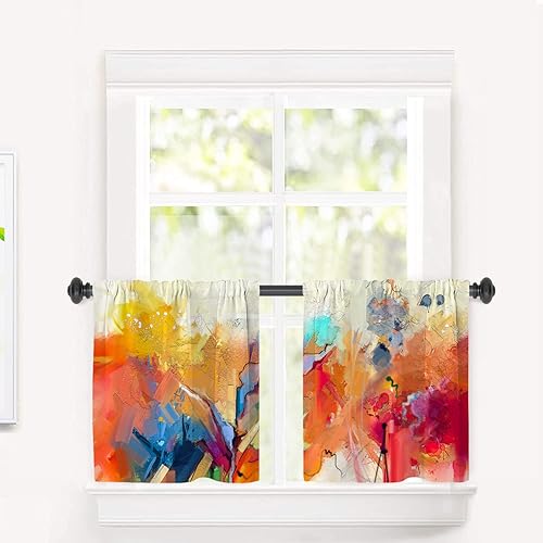 Miniatura 694 de Cenefas de cocina modernas con patrón de cobre marrón dorado para ventanas, cenefas opacas abstractas de marcas de arañazos y cortinas opacas