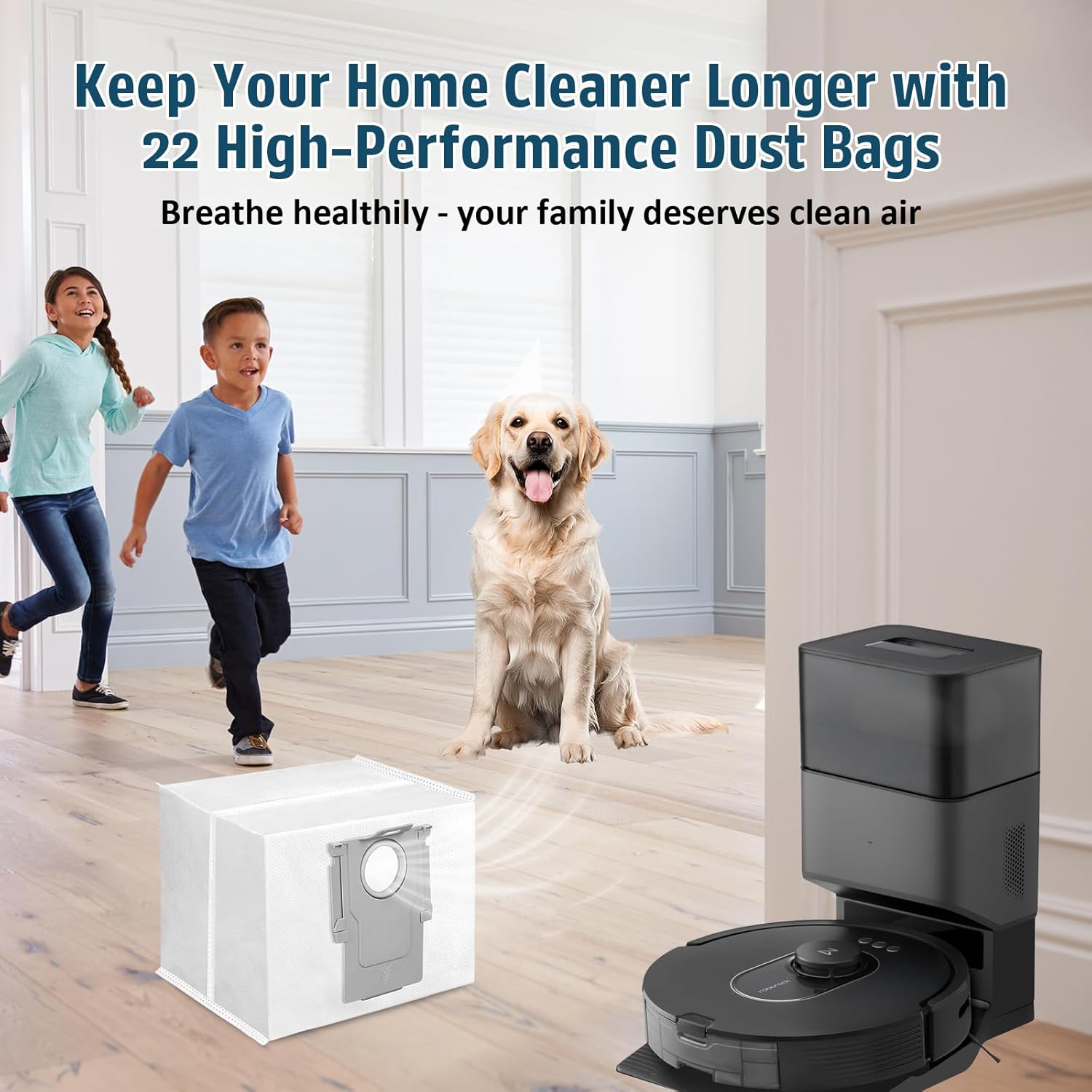 22 Pack Dust bags Compatible with Roborock Q5+, Q5 Pro+, Q5 DuoRoller+, Q5 Max+ Plus, Q7+, Q7 Max+, Q8 Max+, S8+, S8 Pro Ultra, Q10 Robot Vacuum Cleaner, 3.5L Capacity Disposable Bag