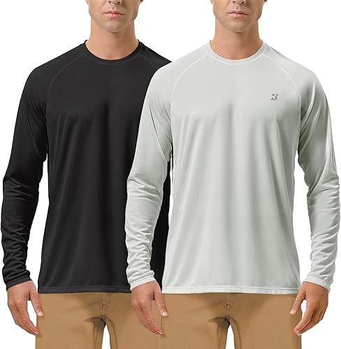 Vista 29 de Roadbox - Camisetas de protección FPU 50+ para hombre, de manga larga, para correr, exteriores, senderismo, natación, pesca Paquete de 2 - Gris