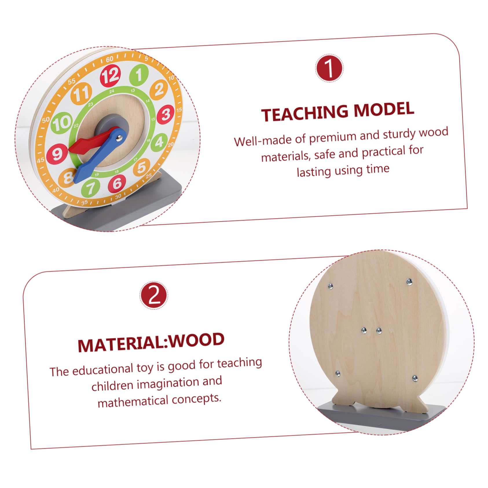 Orologio Didattico Versione Numerata in Legno per Ragazzo Ragazza | Apprendimento e Insegnamento, per Attività Educative, Sviluppo Coordinazione Occhio-mano