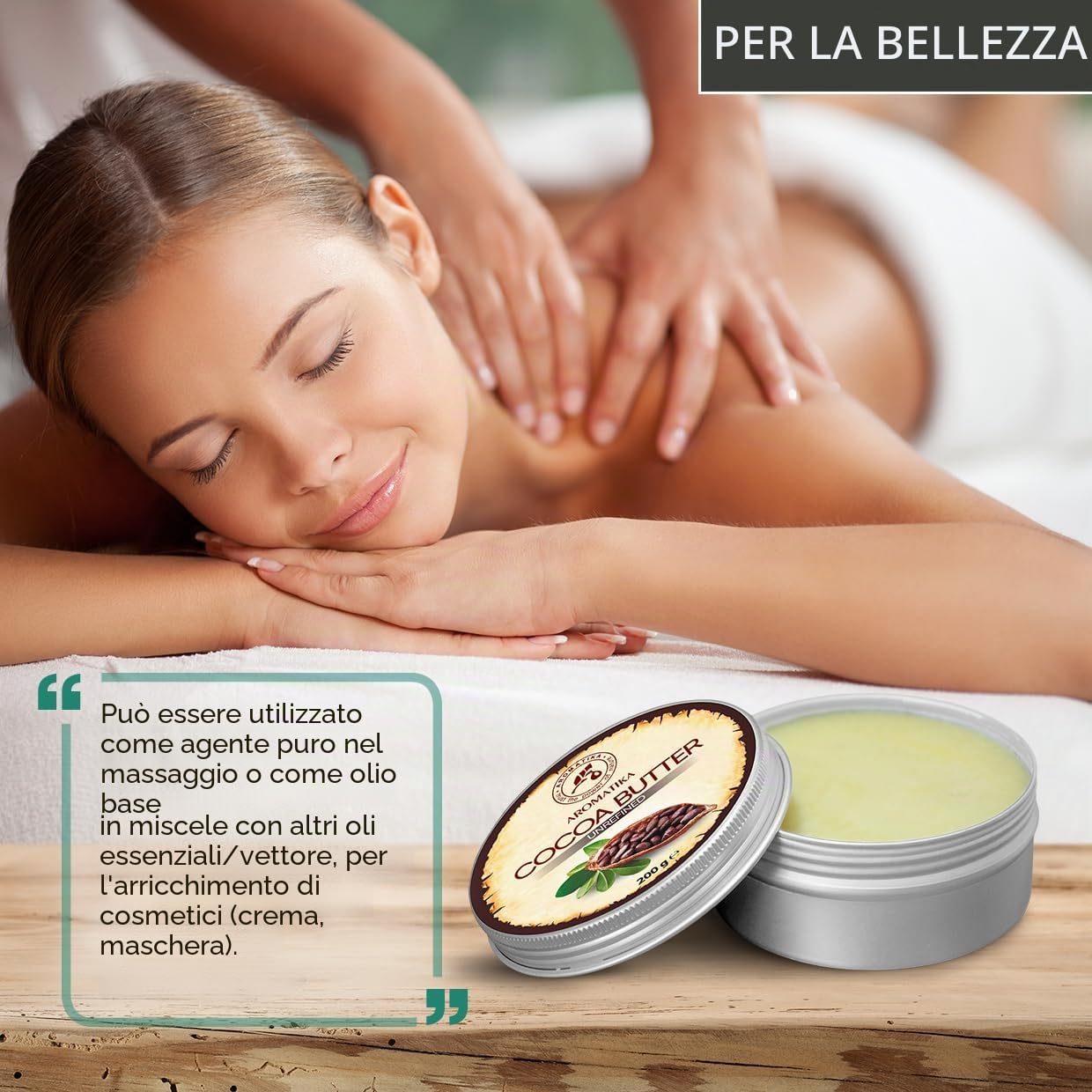 Burro di Cacao 200g - Theobroma Cacao (Cocoa) Seed Butter - Burkina Faso - Burro di Cacao non Raffinato e Puro al 100% - Idratante e Protettivo - Cura di Capelli - Viso e Corpo - Antirughe