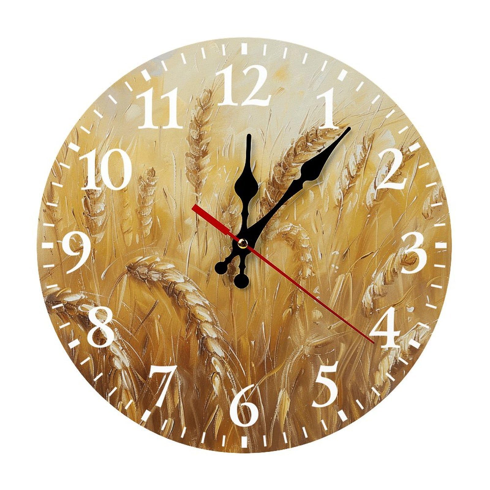 NTVOWPZO 10 Inch Wall Clock Golden Wheat Field Image Battery Operated Wall Clocks Silent Non-Ticking Round Wall Clock for Living Room Kitchen Home Office Wall Decorative Clock