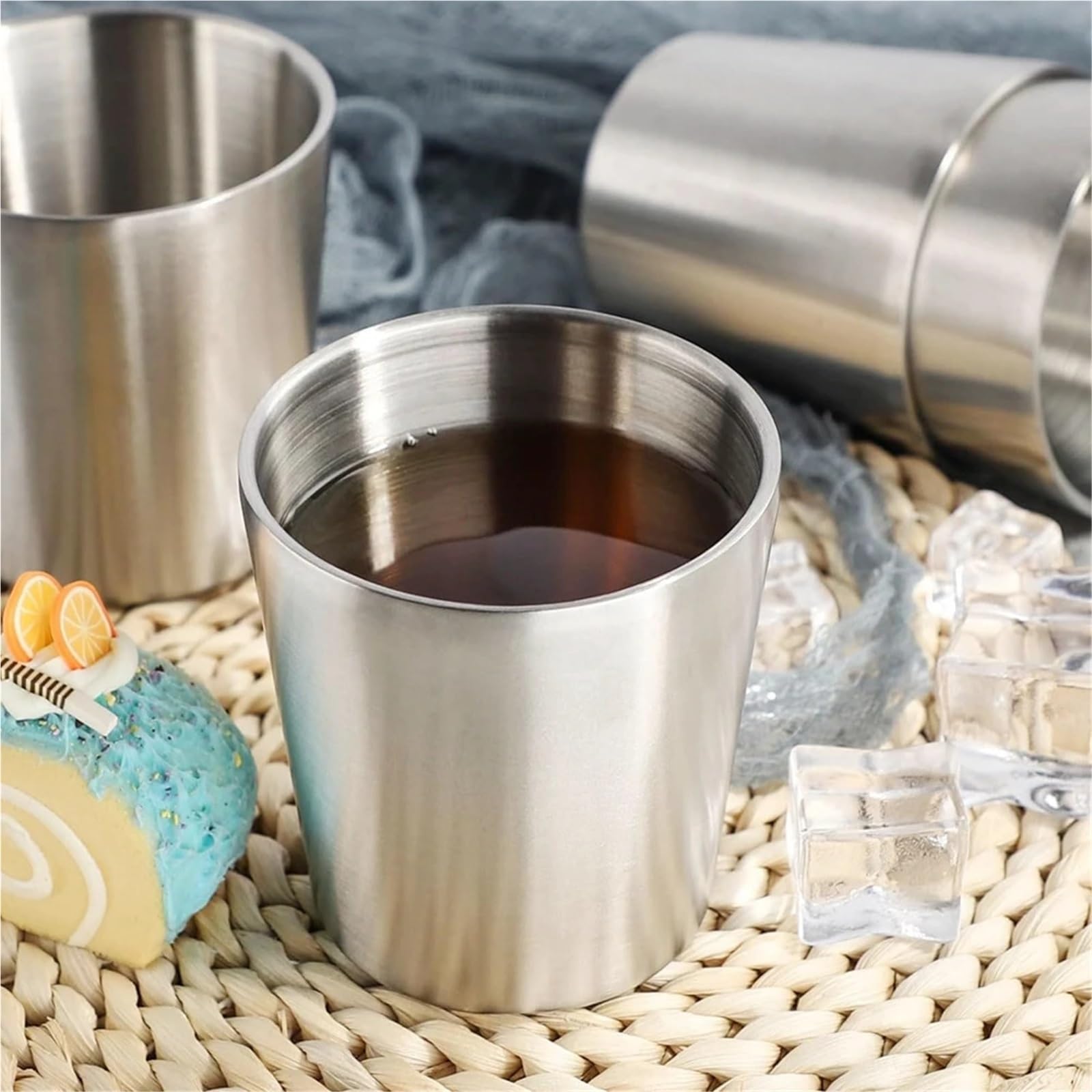Tazas de acero inoxidable 10oz y 6oz, tazas for acampar, taza Metal reutilizable, vaso for beber doble pared for barbacoa, herramientas for en casa, 4 Uds Para café y bebidas(175ml 6oz)