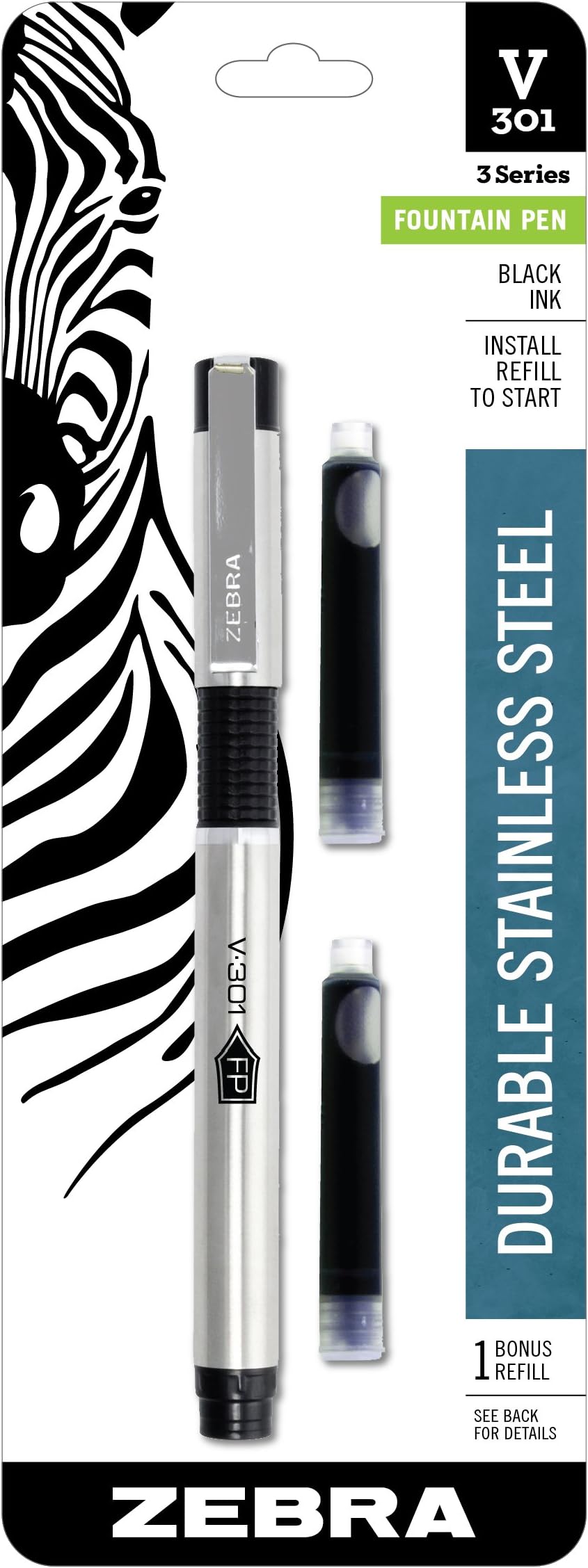 Zebra Pen 48111 Refillable Fountain Pen with Refill, Black, 1 Pack