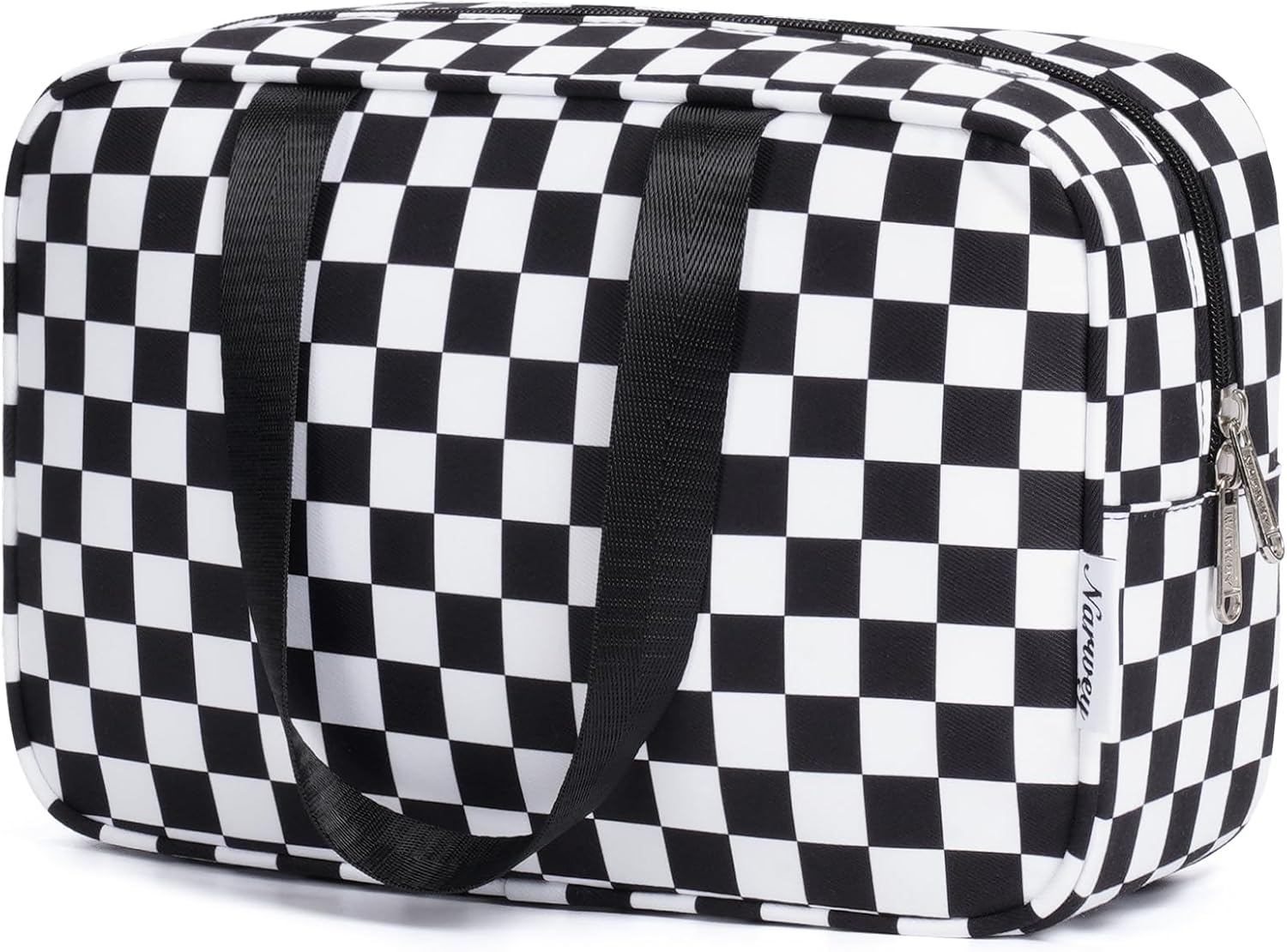 Narwey Large Toiletry Bag Women Cosmetic Bag Travel Makeup Bag Organizer Medicine Bag for Toiletries Essentials Accessories (Black Checkerboard, Large)