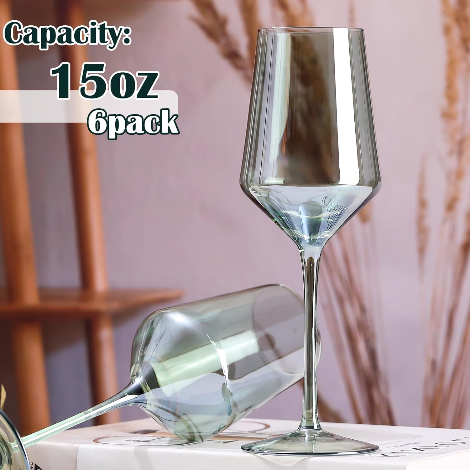 Green Wine Glasses Set of 6-15oz Hand-Blown Green Wine Glass Set for Bar Party Wine Glasses New Year Gifts - Image 4