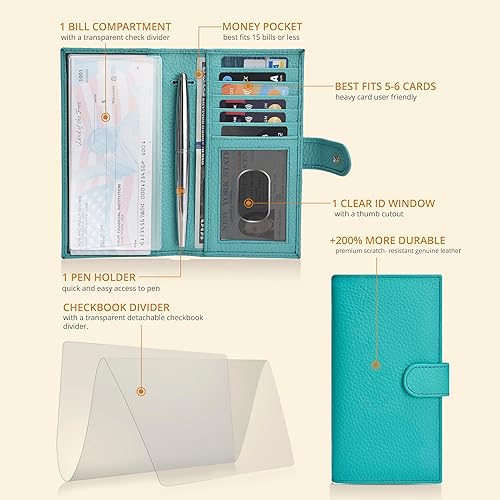 Miniatura 3 de Oak Leathers Leather Checkbook Cover for Men & Women -RFID Slim Wallet Pen Holder Credit Card Gift Duplicate Checks Minimalist Design