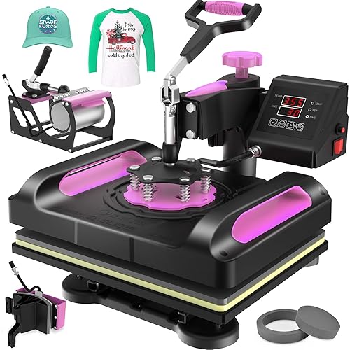 Seeutek Pro 5 in 1 Heat Press Machine 12x15 inch 360-Degree Swing Away Digital T Shirt Pressing Machine Multifunction Heat Transfer Sublimation Combo for T Shirts Mugs Hat Plate Cap