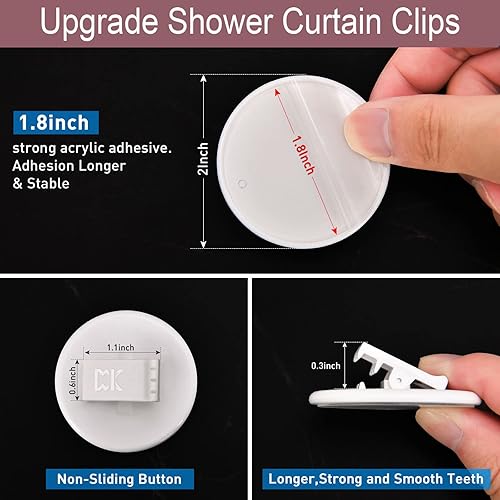Miniatura 3 de Mate Leon Shower Curtain Clips Windproof Clips , Shower Splash Guard Curtain Clip , Self Adhesive Shower Curtain Clips Splash (White, 8)