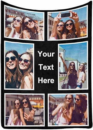 Miniatura 2 de InterestPrint Manta personalizada conmemorativa personalizada con collage de fotos, 6 fotos, añade tu texto, manta de fotos personalizada para