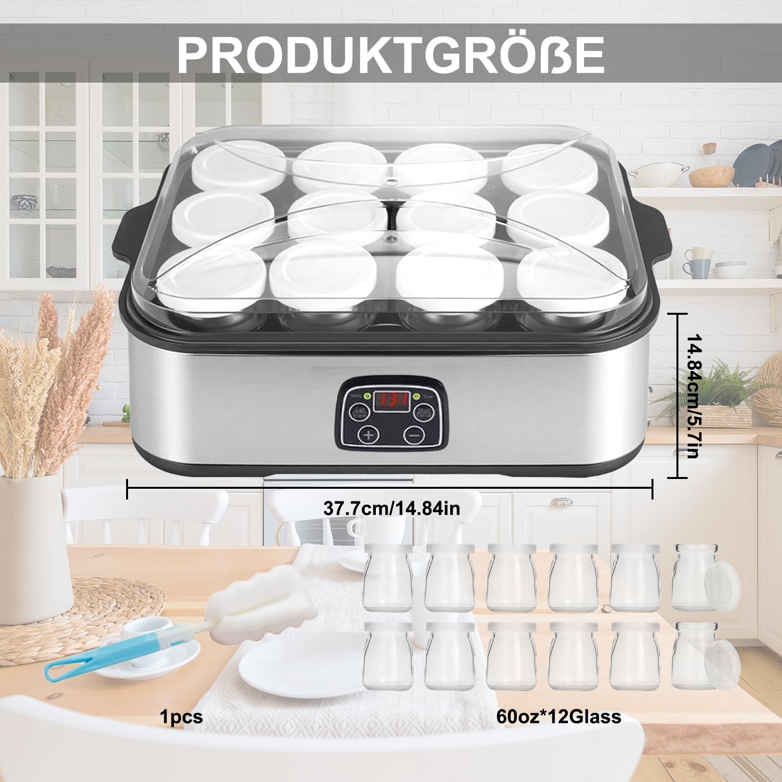Joghurtbereiter 25W inkl 12 Glasbehälter à 180 ml Gesamtkapazität 2160 ml