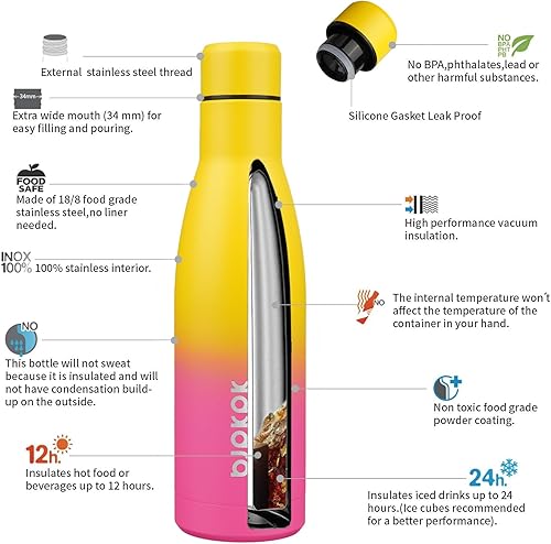 Miniatura 3 de BJPKPK 17oz Insulated Water Bottles Stainless Steel Sports Water Bottles Keep Cold and Hot for Travel Dishwasher Safe,Rainbow
