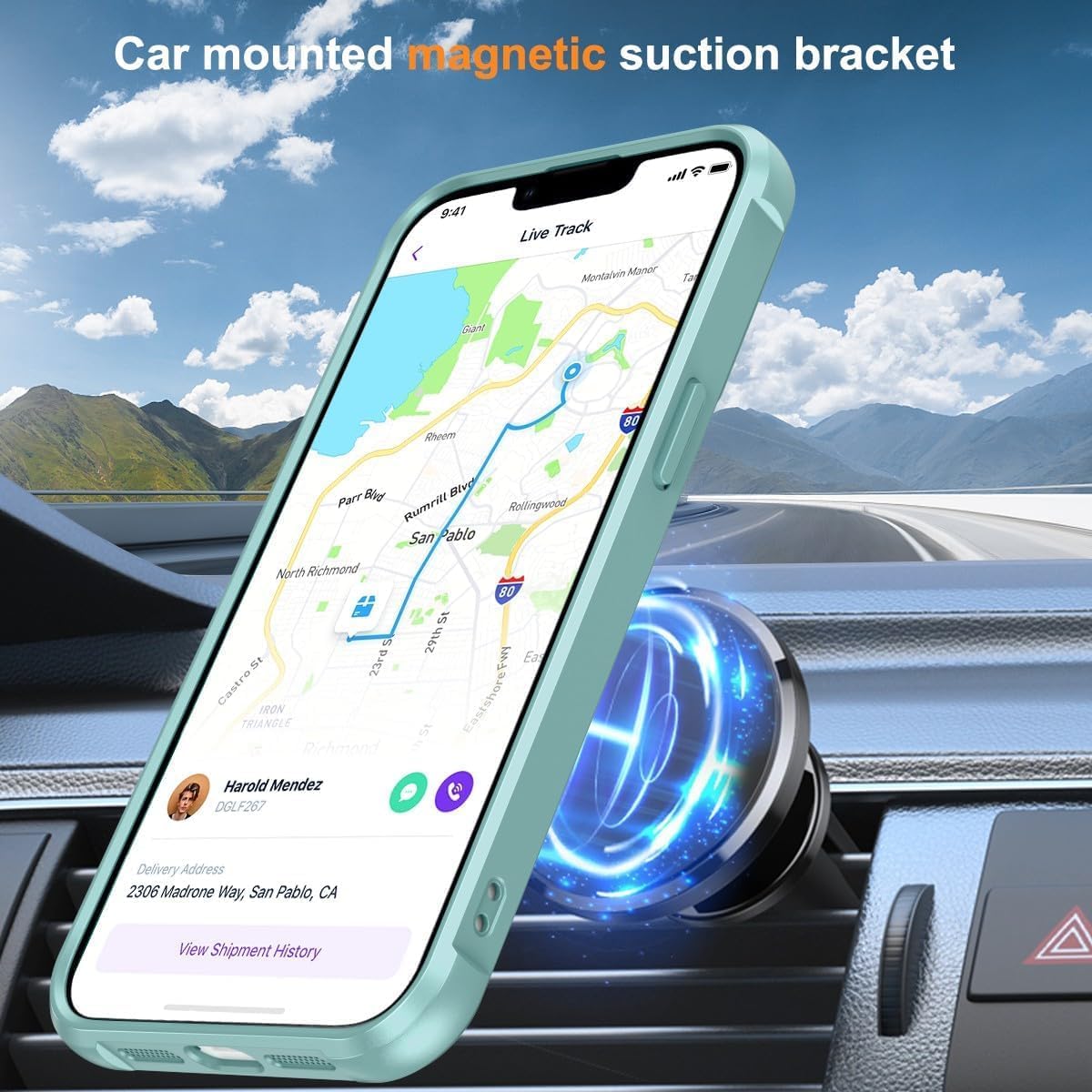 CHAOFEnG Magnetic Compatible with iPhone 13 Pro Case with Stand [Military Grade Drop Tested][Compatible with Magnet] Ring Translucent Slim Hard Back Soft Edge, Teal Green