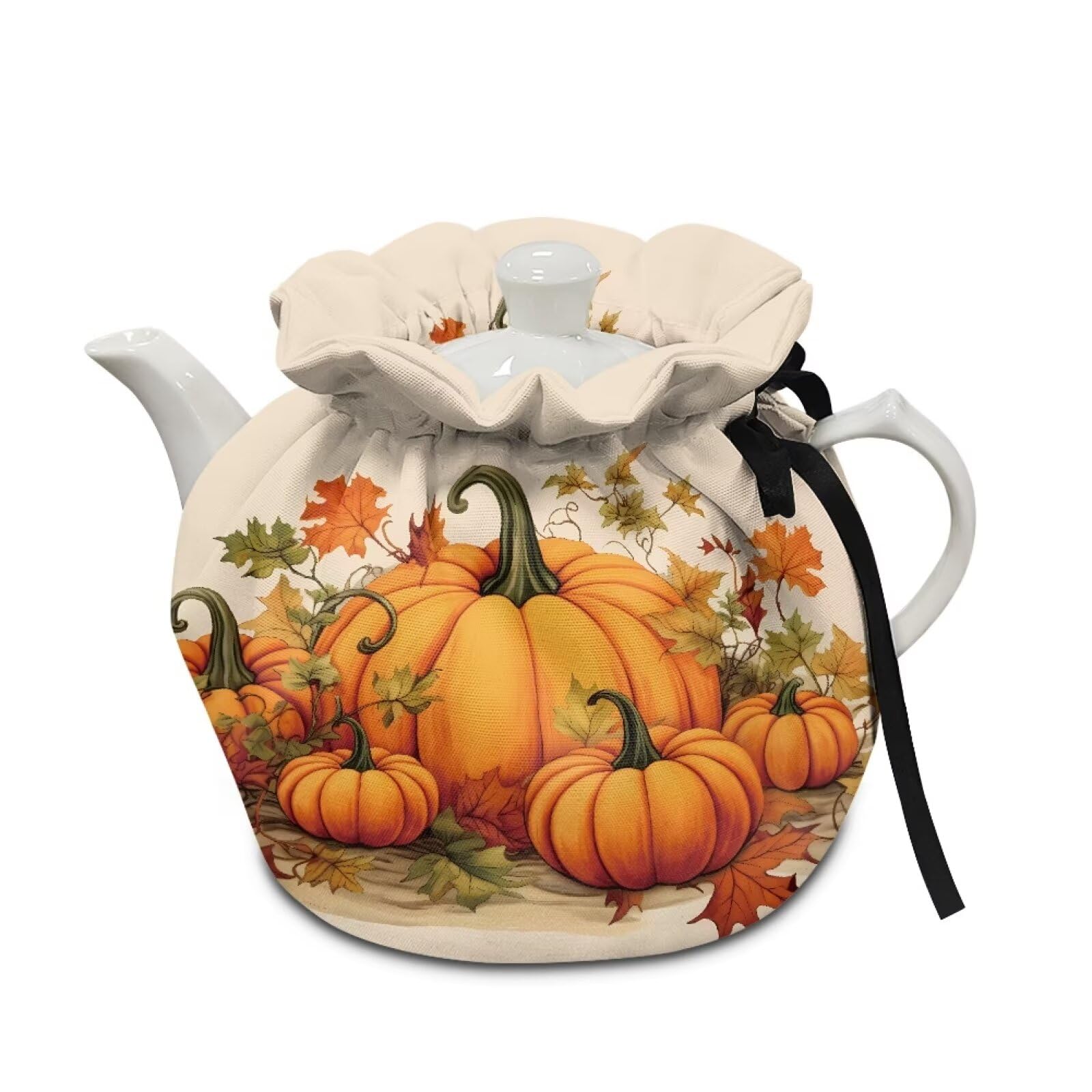 Fall Pumpkin Tea Cozy for Teapot Tea Kettle Cover Warmer Washable Heat Resistance Teapot Cover Coffee Pot Dust Cover Farmhouse Thanksgiving Kitchen Decor