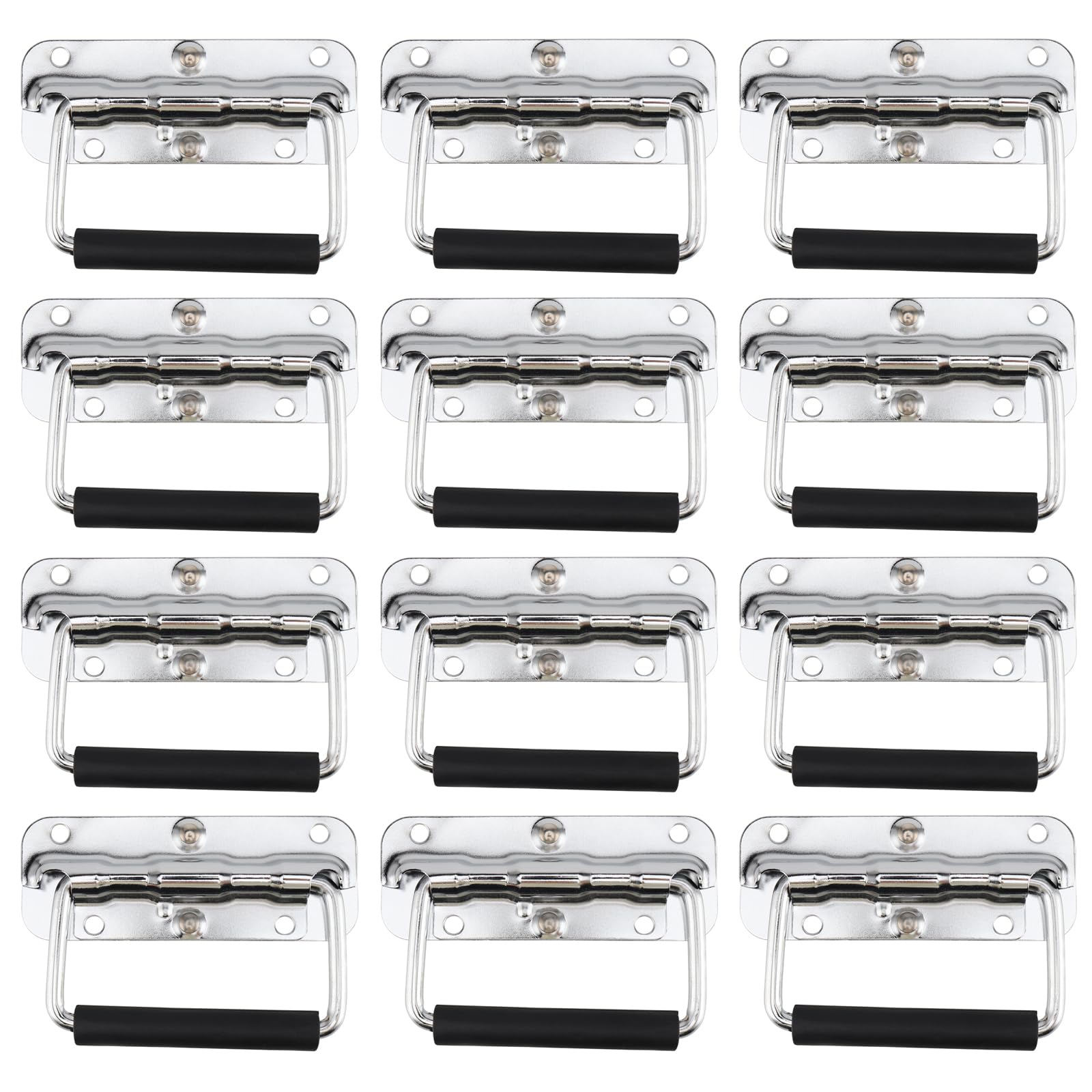 12 tiradores plegables de acero inoxidable, asa de metal plegable, tirador de caja plateado, asas plegables para cajas, maletín de herramientas, maletín, 110 x 40 mm, color plateado