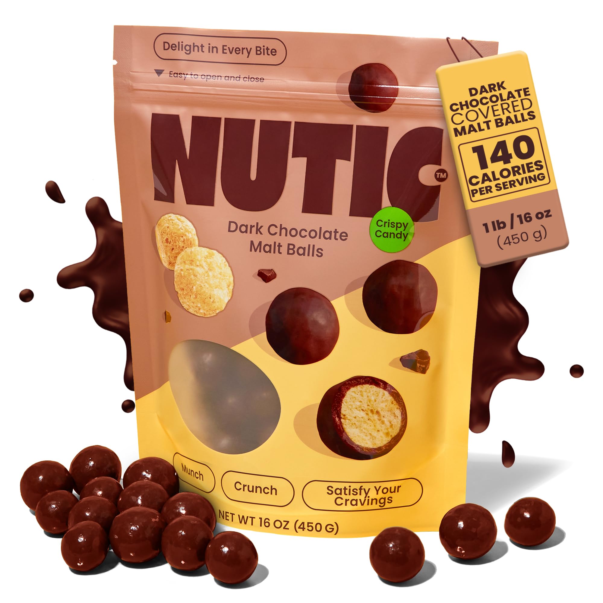 Dark Chocolate Malted Milk Balls - 1LB, Classic Treats for Holidays and Movie Nights, Luxurious Malt Balls Coated in Rich Dark Chocolate - Made in the USA - (Pack of 1)