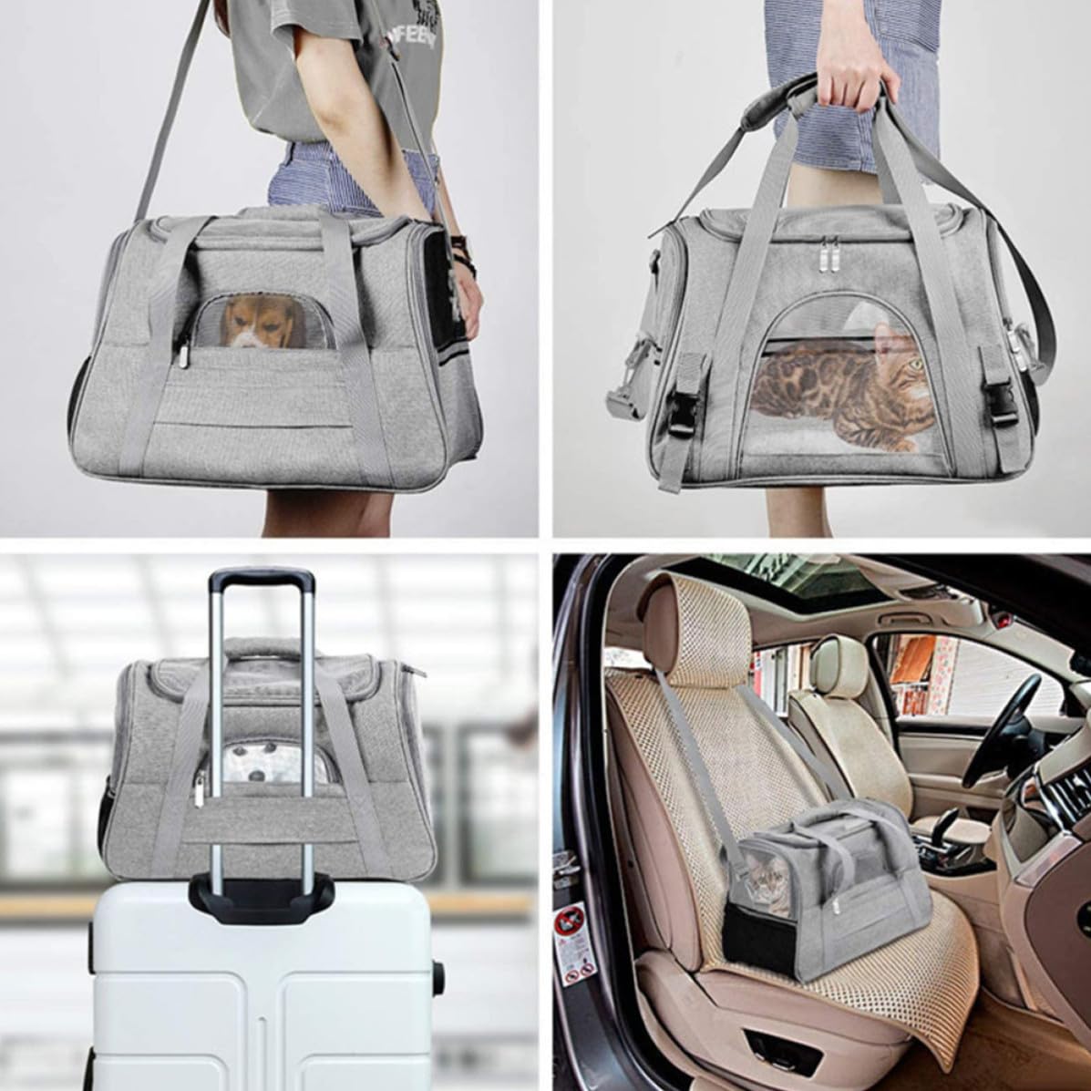 Zerodeko Borsa da Trasporto per Animali Domestici Oxford Traspirante Apertura a Cerniera su Entrambi i Lati e Supporto Interno a Fibra per Viaggi e Passeggiate