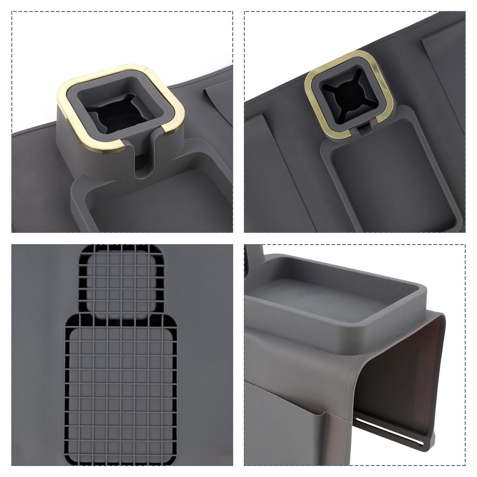 Bandeja para portavasos de sofá, bandeja antideslizante para reposabrazos de sofá, soporte multifuncional para sofá, bandeja para reposabrazos de sofá, bandeja gris con portavasos para vasos, gafas
