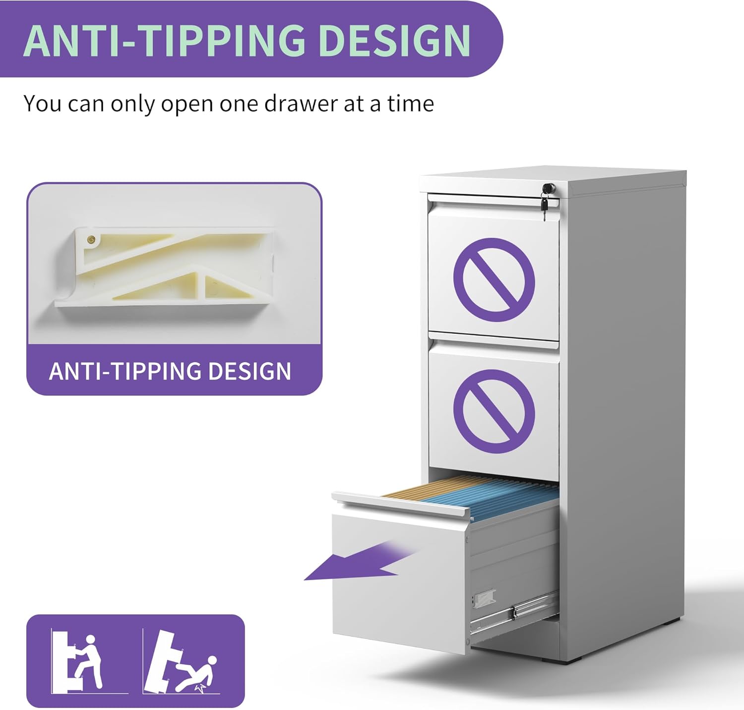 3 Drawer Metal Vertical File Cabinet with Lock Office Home Steel Vertical File Cabinet for A4 Legal,Letter Size3