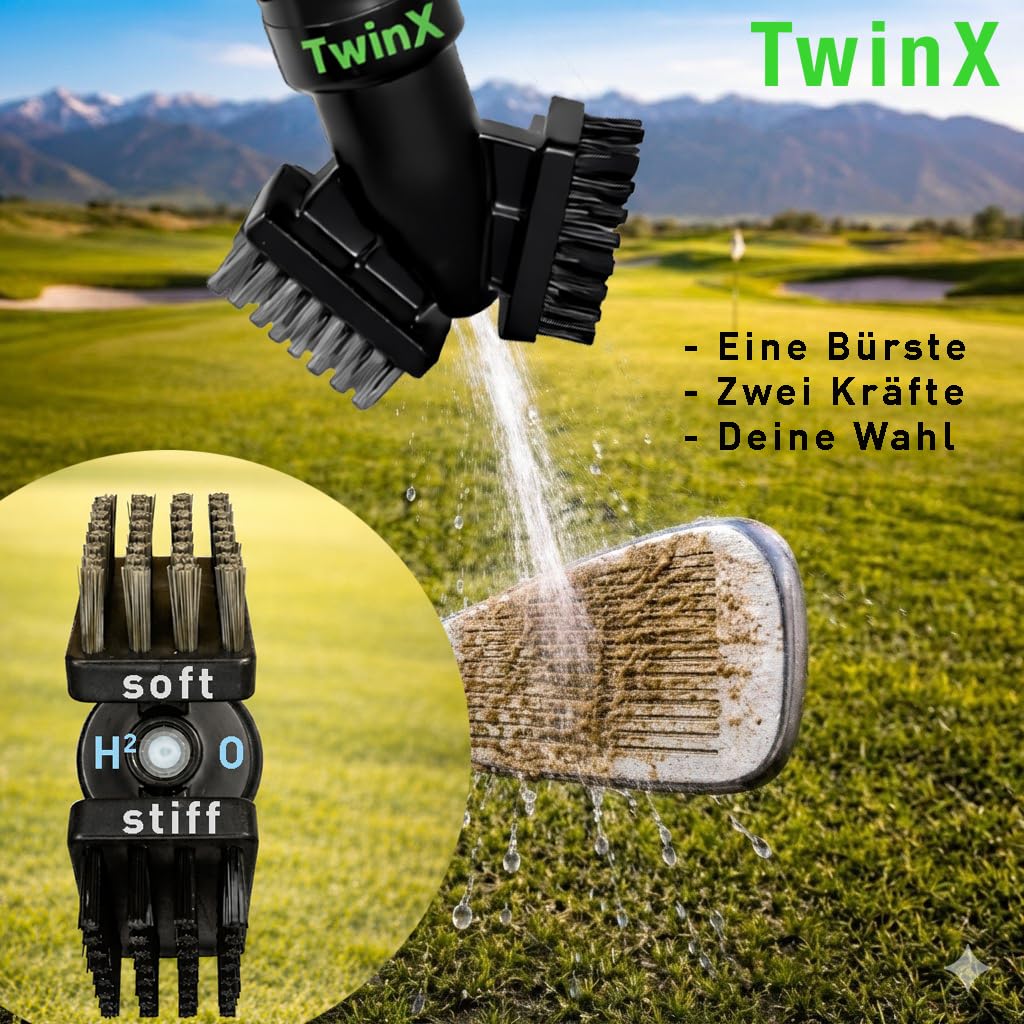 Spazzola da golf Premium con serbatoio dell'acqua e funzione spray, nuovo sistema a doppia setole adatto per tutte le mazze da golf, spazzola per mazza da golf, magnete e moschettone per borsa da golf