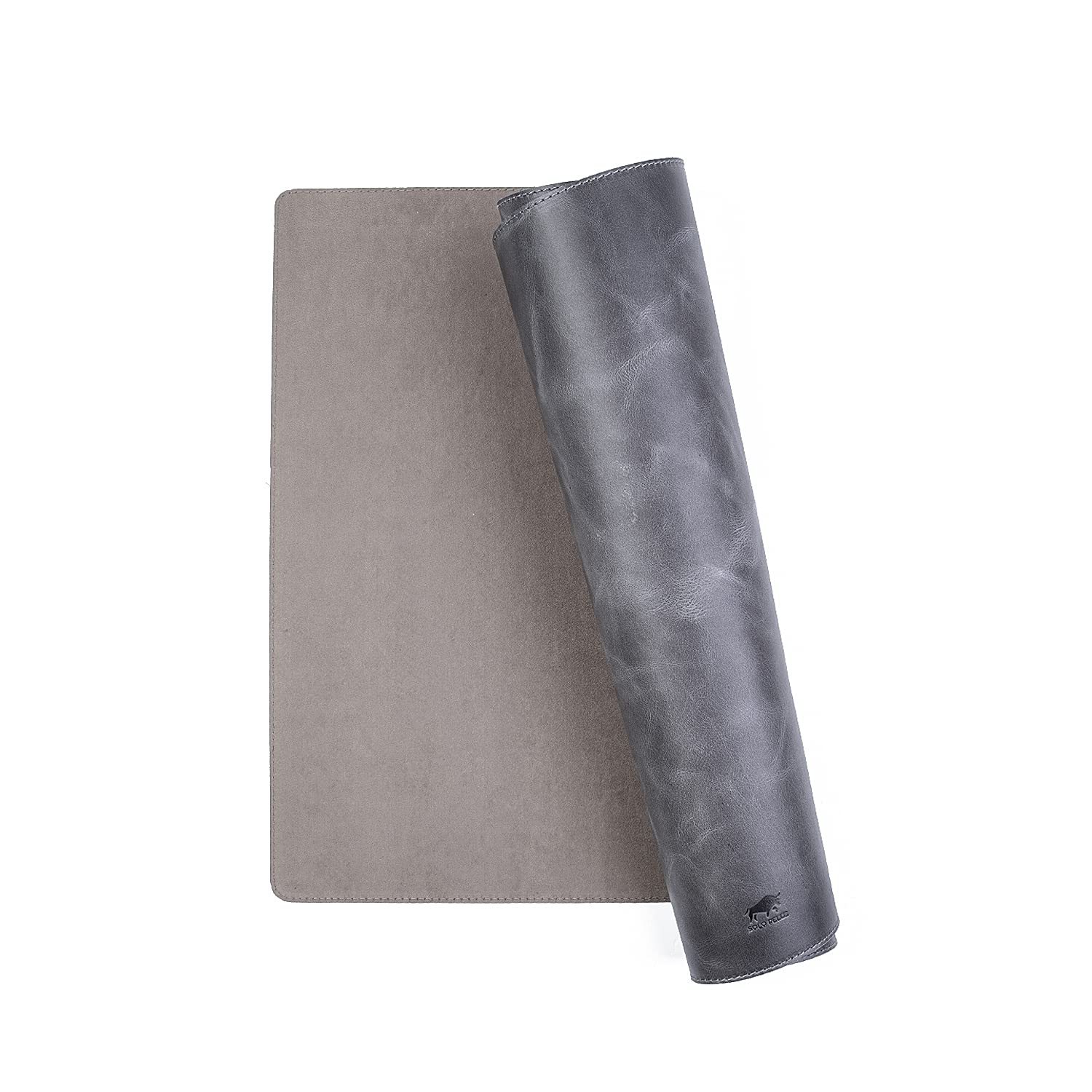 Solo Pelle Hochwertige Schreibtischunterlage Leder für Bürotisch - handgefertigte Schreibunterlage aus Leder - Edel Schreibtisch Unterlage (Steingrau, 48cm x 90cm)