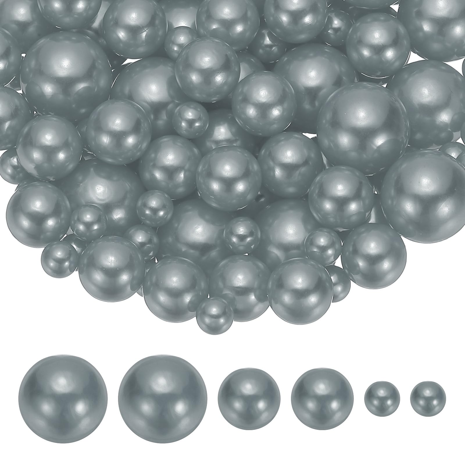 PATIKIL 8/14/20 mm Faux Pearls Beads, 150 Pcs No Hole Pearls Floating Beads for Vase Filler Centerpiece Decoration for Wedding Party Home Table Decor Floating Candle, Silver Gray
