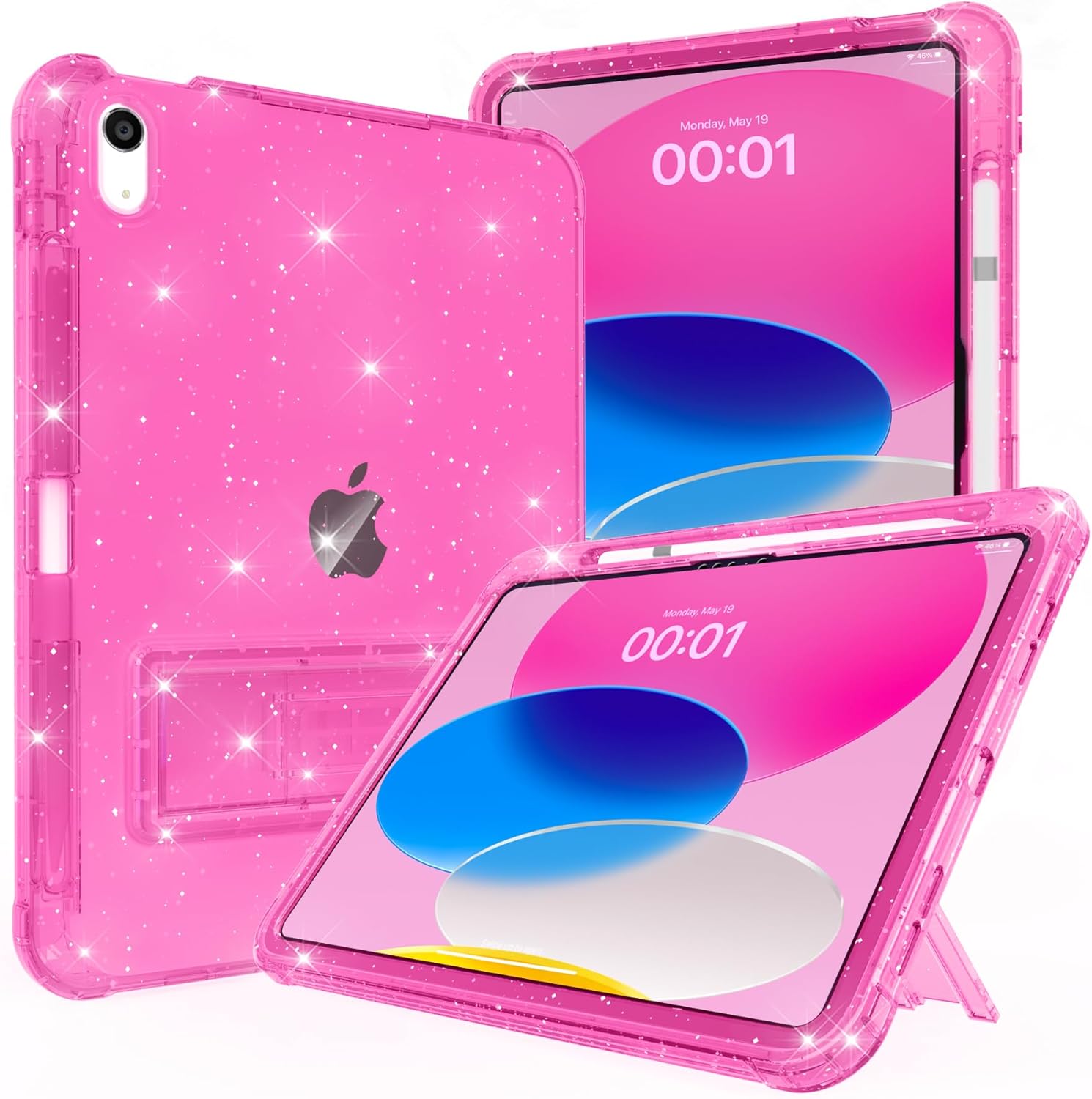 Rantice Case for iPad A16 11-inch 11th Generation, iPad 10th Generation Case 10.9 Inch, Pencil Holder & Kickstand - Slim, Glittery and Shockproof Bumper for Women and Girls, Rosered Glitter