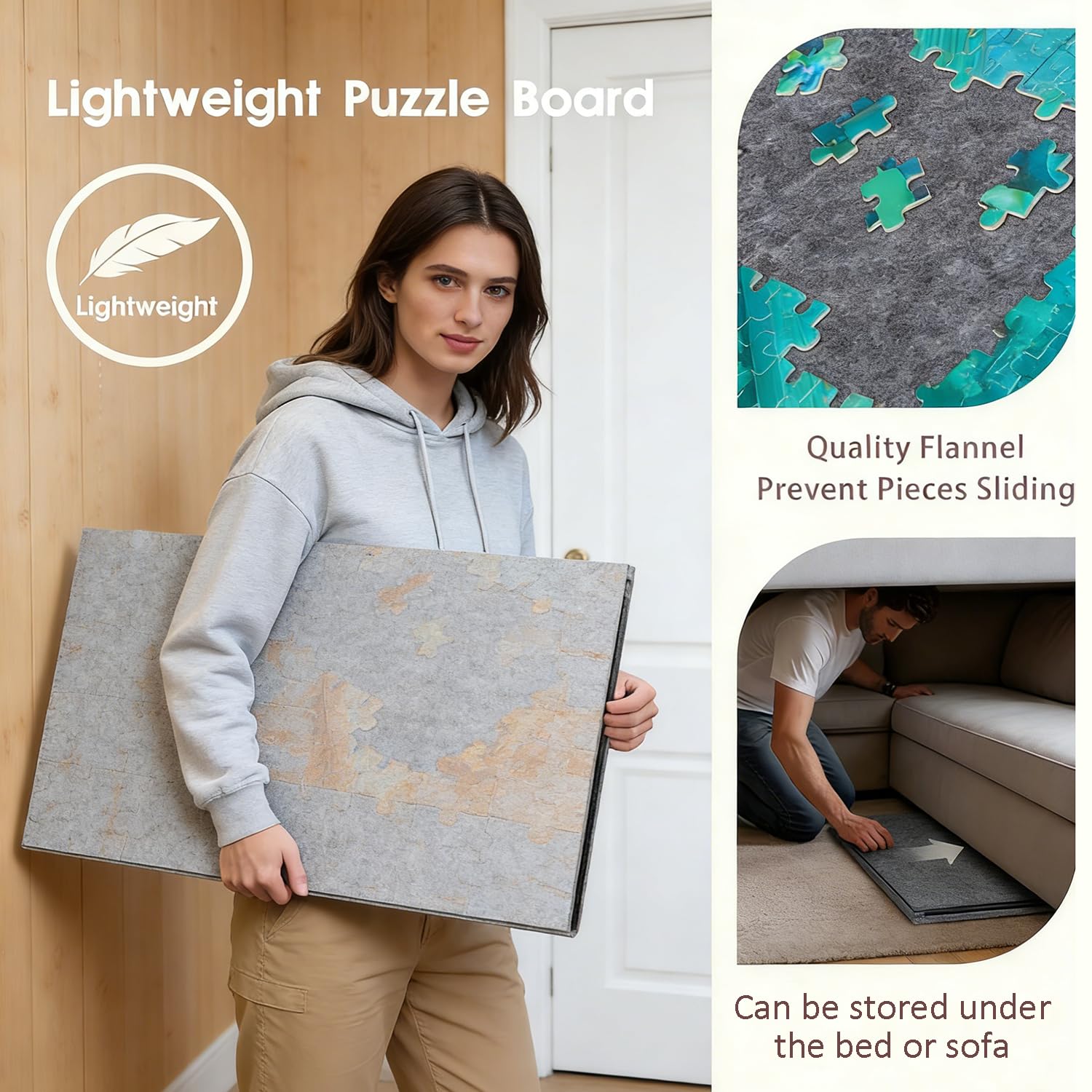 Taca na puzzle 1000 elementów ze stojakiem i pokrywką 2 w 1, taca na puzzle, przenośna mata do puzzli z 6 kolorowymi miseczkami do sortowania, przechowywanie puzzli, antypoślizgowy filc, regulowany