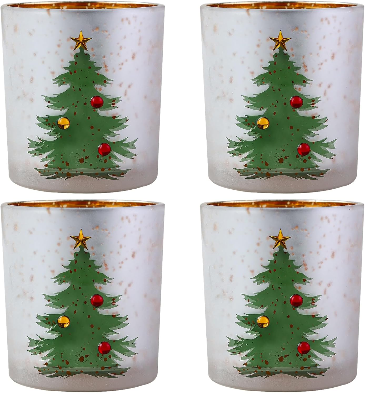 WDHODEC 4PCS Christmas Candle Holders for Table Centerpieces Glass Votive Candle Holders for Living Room, Bedroom, Kitchen Décor Winter Decorations (Silver) Christmas Tree