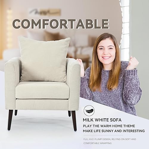 Miniatura 59 de Silla decorativa moderna, sillón tapizado con almohada, sofá individual de tela con asiento de salón y patas de madera, silla decorativa para sala