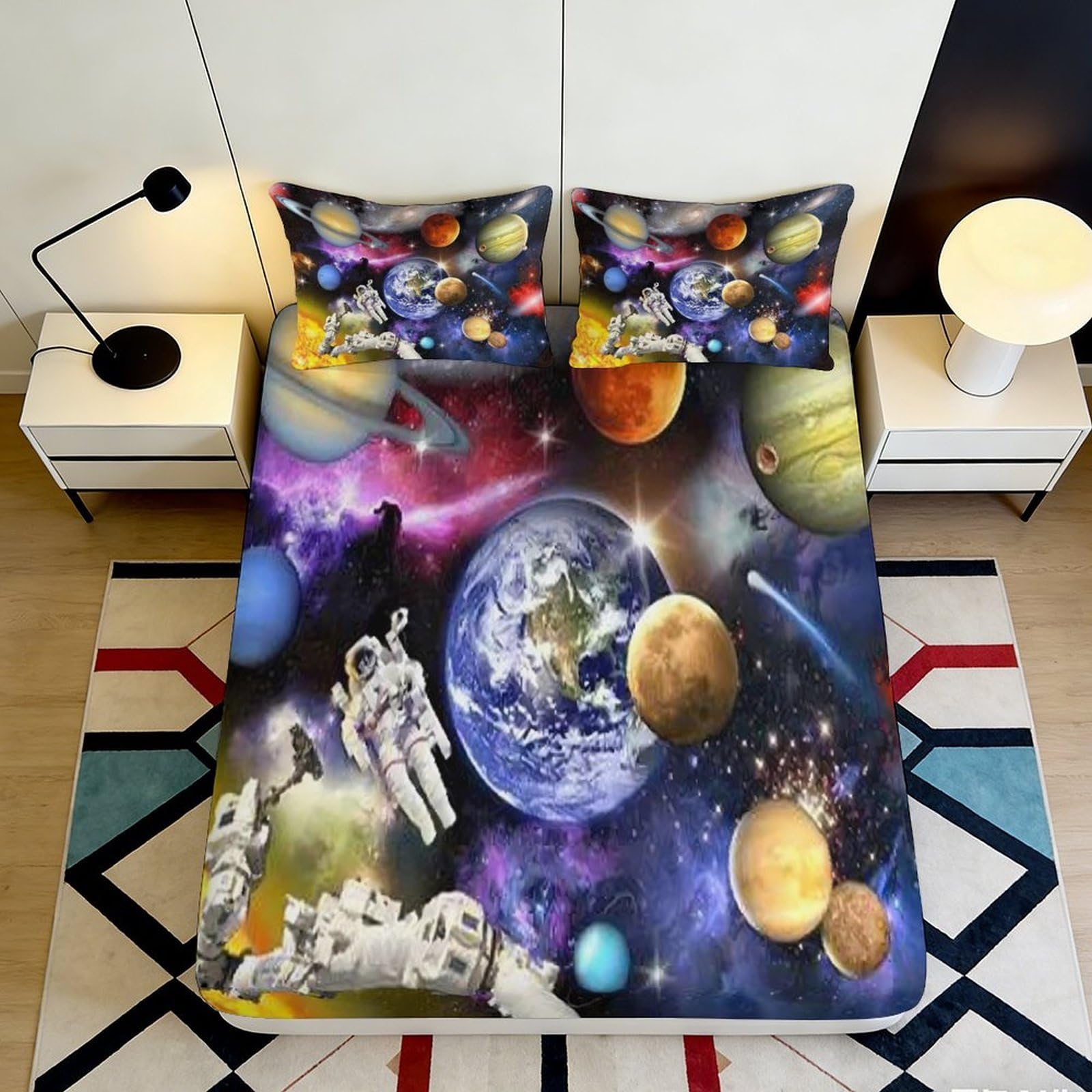 Pnayamiorkfel Style-10 3D Printed Space Galaxy Fitted Sheet Microfiber Astronaut Planet Mattress Cover For Bedroom Guest Room Dorm Decor 90X200x25cm