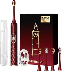 Escova de Dente Elétrica Sônica para Adultos, Cerdas Macias e Médias, USB Recarregável, IPX7 à Prova d’Água, 4 Cabeças Substituíveis, Portátil para Viagem, Presente (Vermelho)