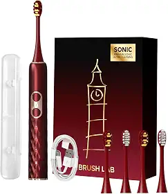 Escova de Dente Elétrica Sônica para Adultos, Cerdas Macias e Médias, USB Recarregável, IPX7 à Prova d’Água, 4 Cabeças Substituíveis, Portátil para Viagem, Presente (Vermelho)