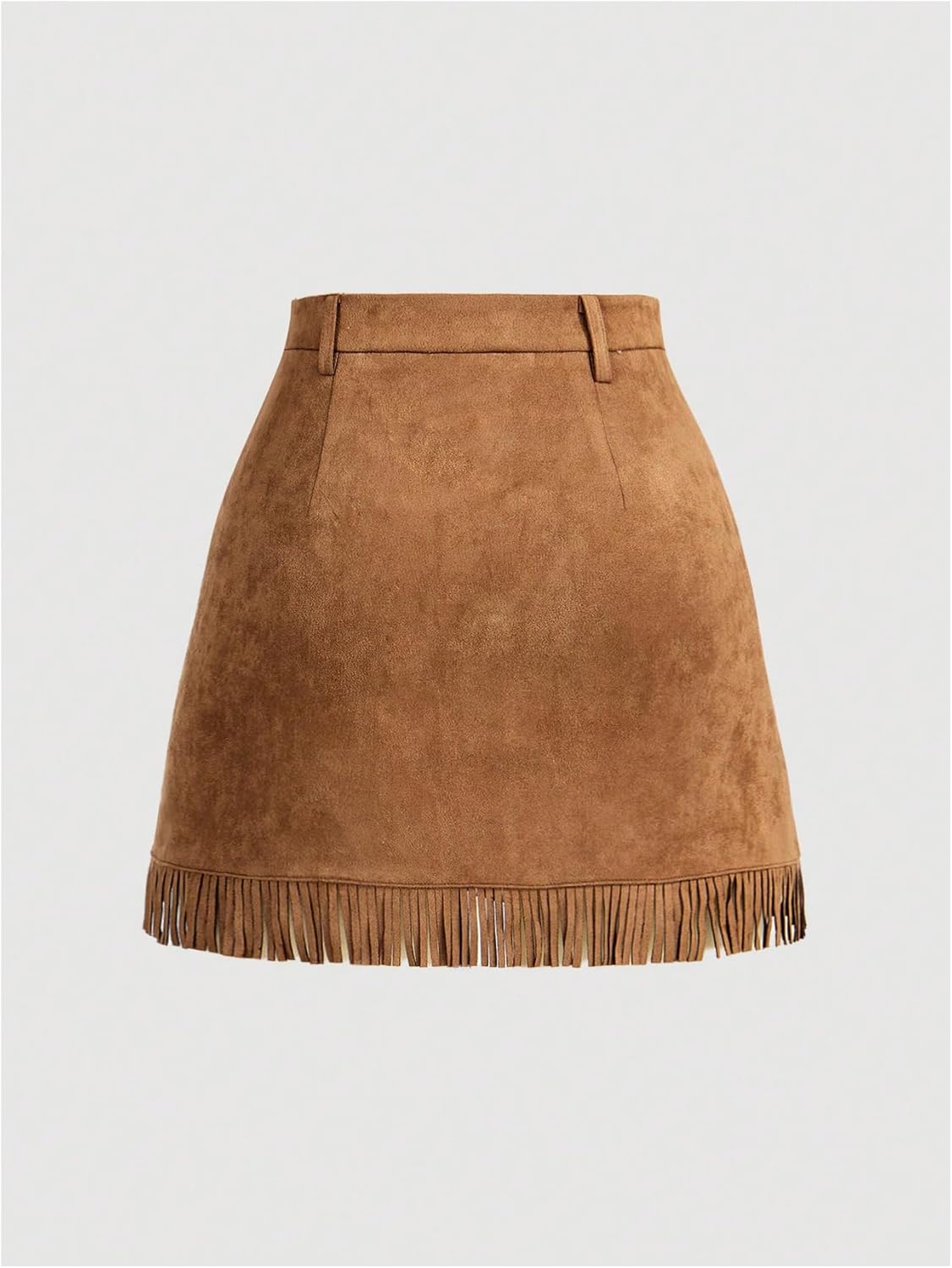 WDIRARA Women's Faux Suede Fringe Skirt High Waisted Tassel Western Mini Skirts - Image 3