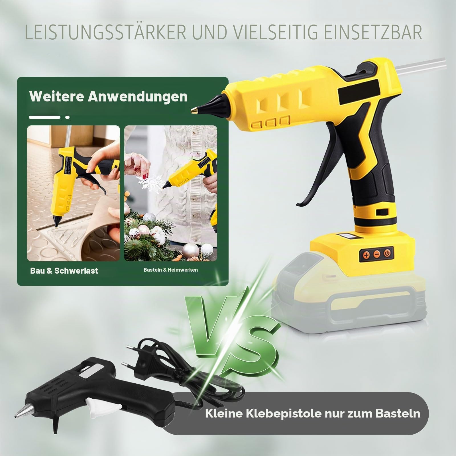Akku Heißklebepistole für Dewalt 18 V/20 V, 100 W, elektrische Heißklebepistole mit 30 Stück 11 mm Klebepistolen-Sticks für Reparatur, Kunst, Handwerk, Kunst (ohne Batterie)