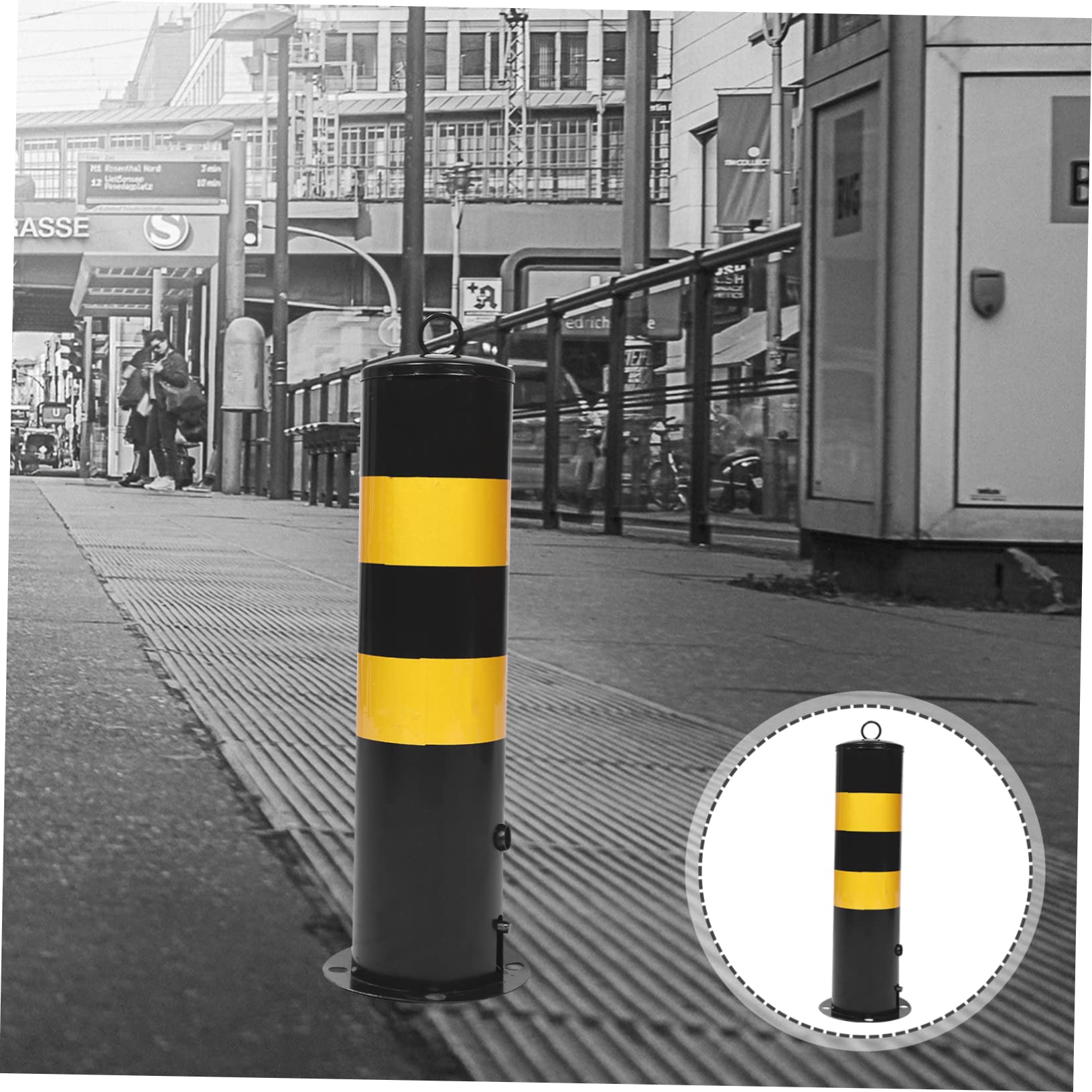 SOLUSTRE Barrière de Parking en Acier Noir, Poteau Borne Sécurité pour Stationnement, Séparation Piétons-véhicules, Haute Visibilité, Anti-rouille