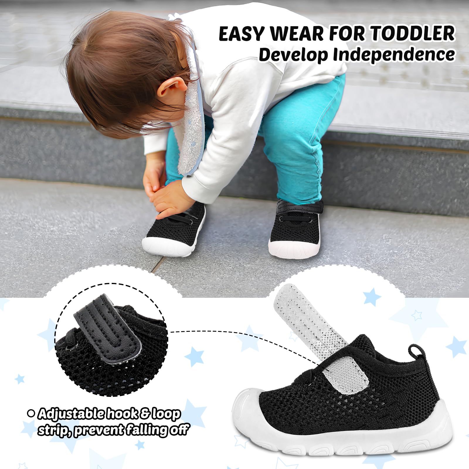 Charrost Baby Walking Shoes Toddler Girl Boy Sneakers Wide Summer Breathable Mesh First Walker Shoes Size 5 Infant Lightweight Soft Slip on Tennis Shoes Non-Slip Outdoor