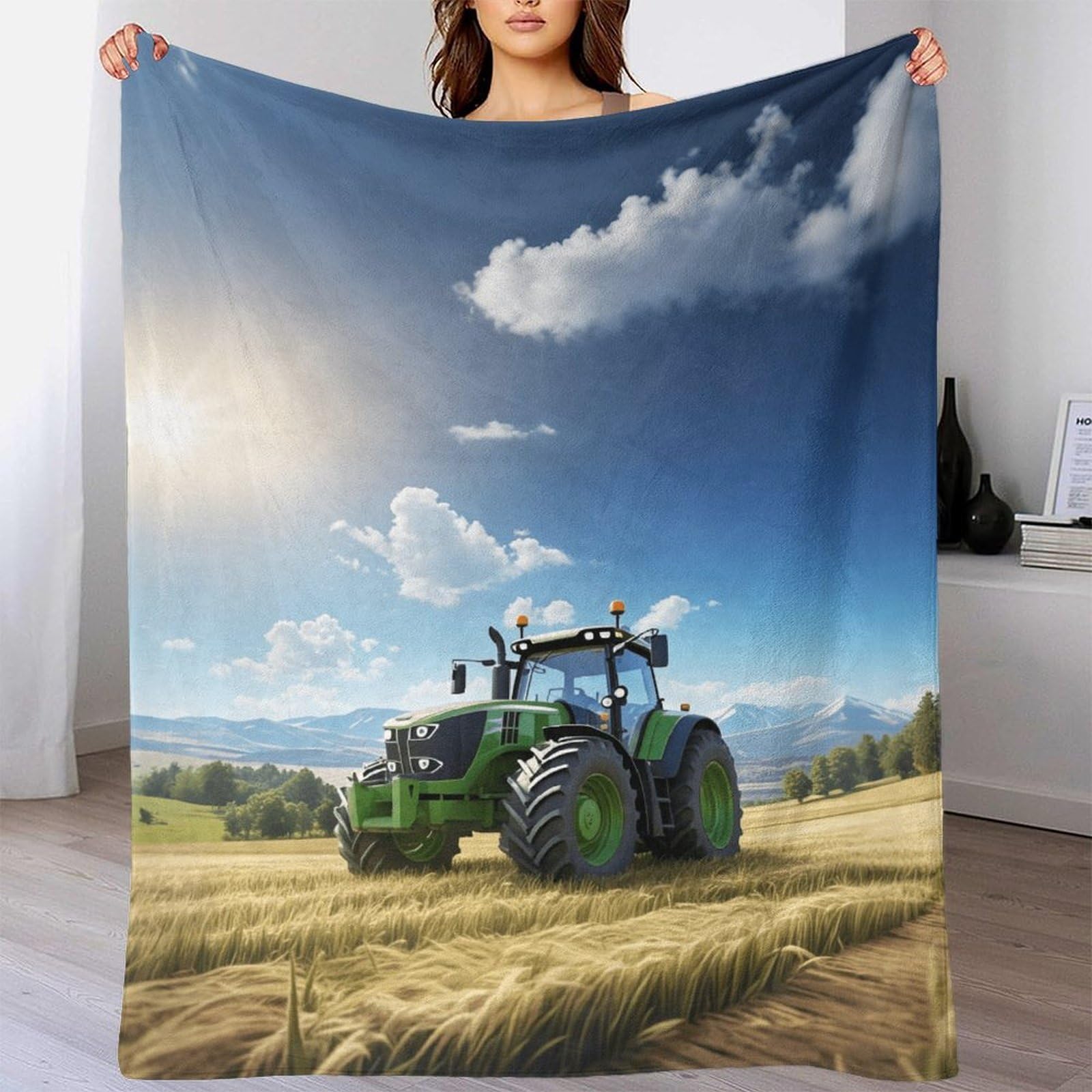 DAFUfbw Extra Large Soft Fleece FT Tractor Throw Blanket, 40x50inch(100x130cm) Stylish Johndeer Printed Throw Blankets for Couch, Fuzzy Cozy Lightweight for All Season