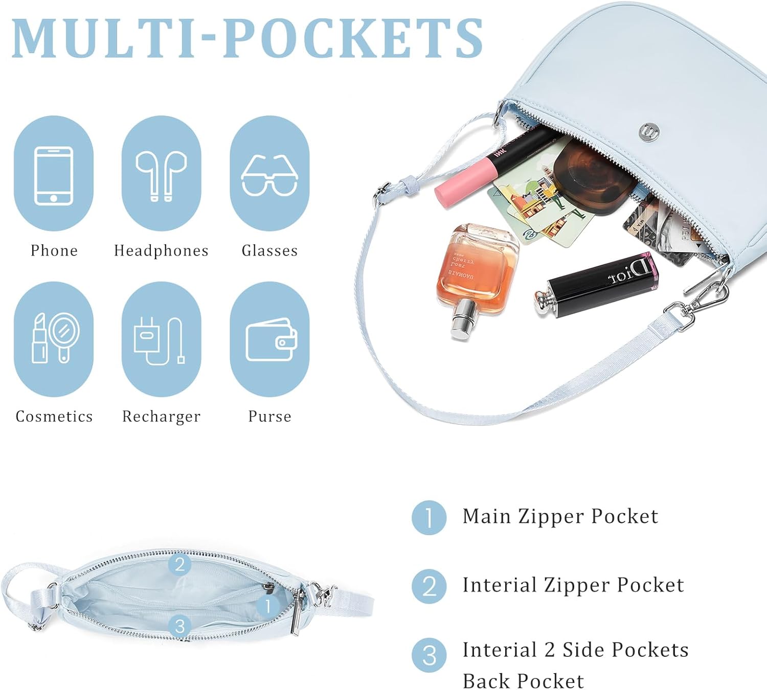 Shoulder Bag for Women Handbags with Adjustable Strap Underarm Purse Mini Clutch Purses Trendy Crescent Bags 1L - Image 4