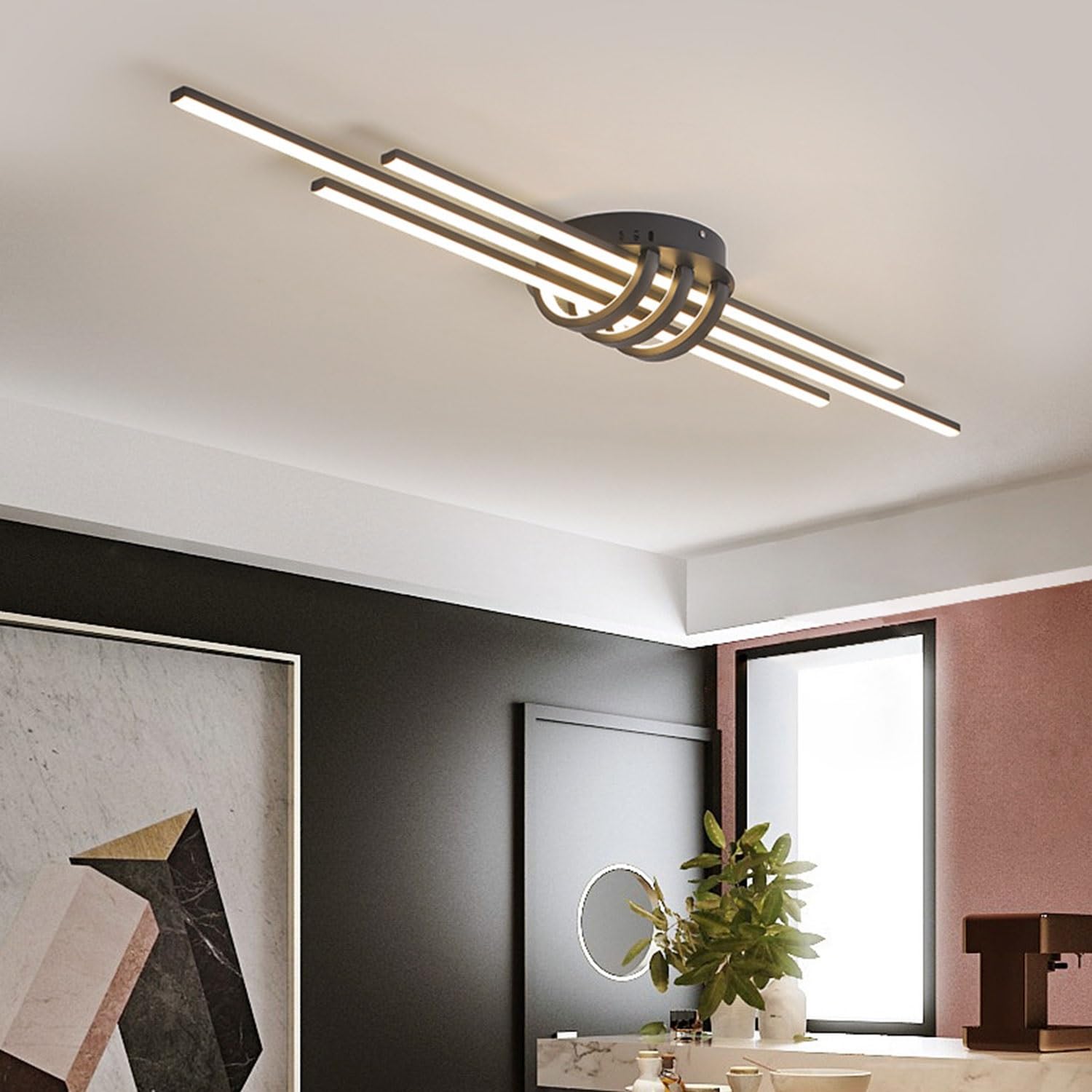 Deckenleuchte Moderne LED Dimmbar Skandinavischer Stil Deckenlampe Minimalistisch Innen Decken Beleuchtung Mit Fernbedienung for Schlafzimmer Gang-Lampe Korridor Licht Pendelleuchte(Schwarz,80cm)
