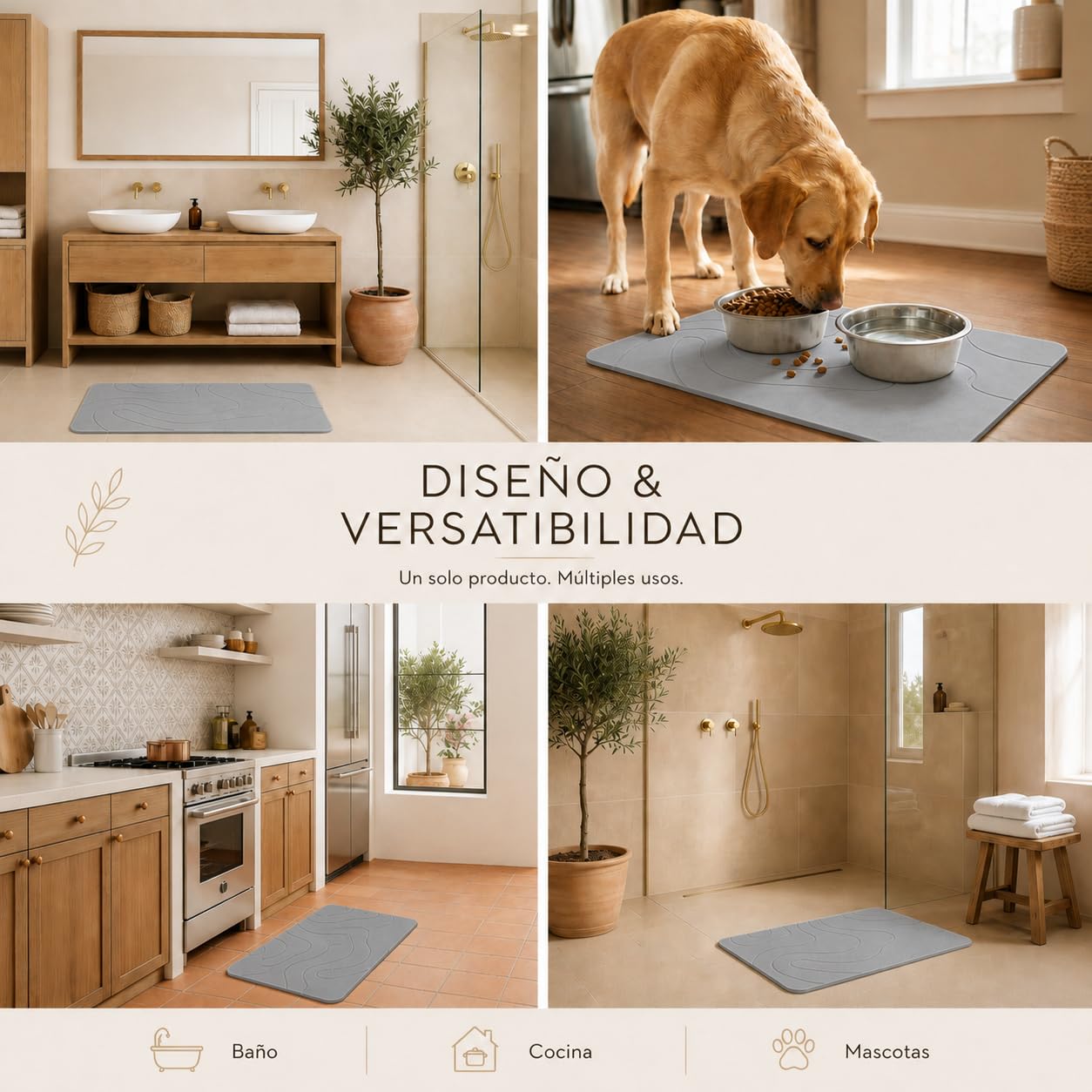 Alfombra de Baño de Diatomita 40 x 60 cm, Piedra Ultra Absorbente de Secado Rápido, Antideslizante y Antibacteriana, Alfombrilla de Ducha, Fácil de Limpiar. (Gris)