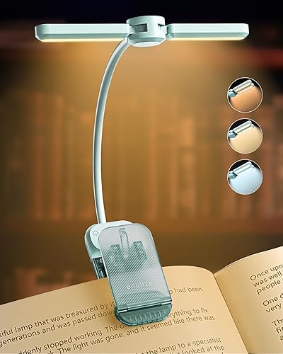 Luz de lectura, luz recargable para leer en la cama, cabezal de luz ajustable de 180, cuidado de los ojos, temperatura de 3 colores y atenuación