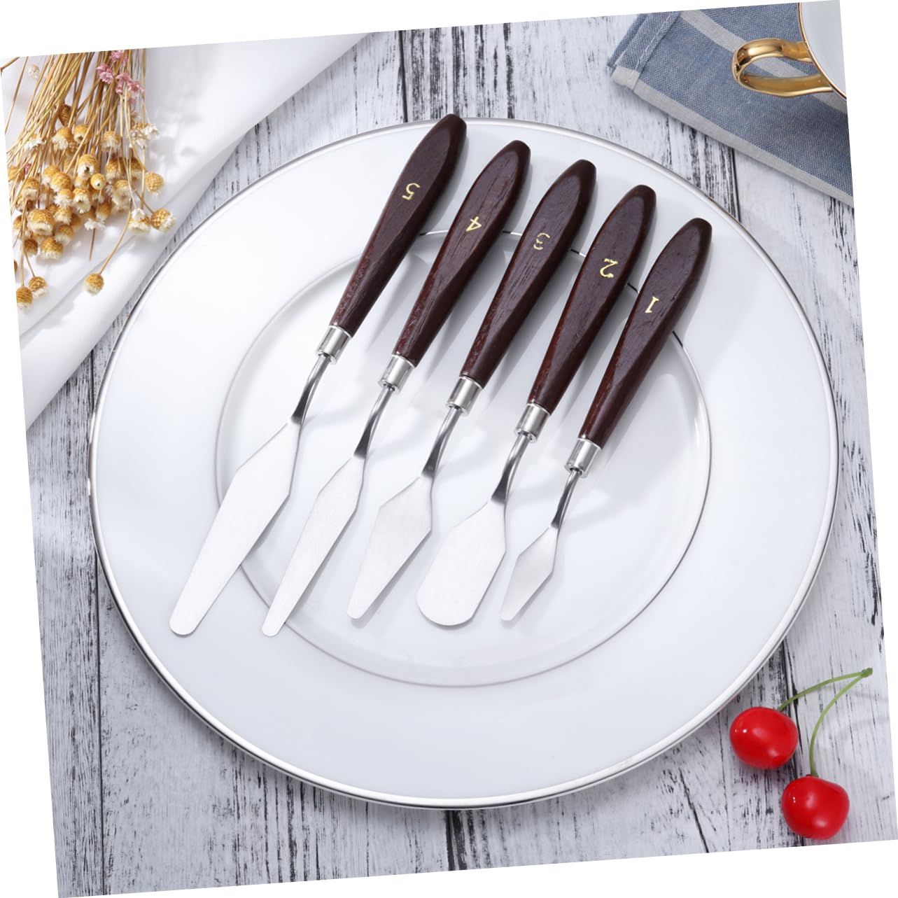 Housoutil 5Pcs Stainless Steel Spatula with Random Handle Color Durable Metal Knives for Oil Painting Painting Accessories for Artists Students and Creative Hobbyists
